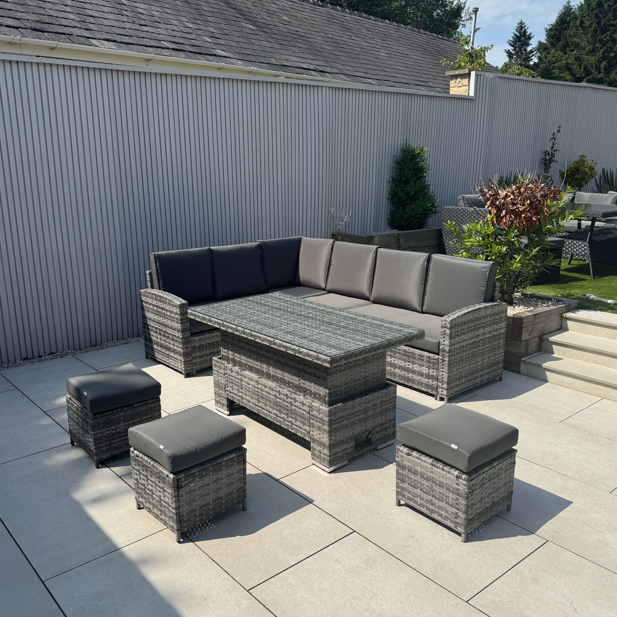 Rhodes Corner Sofa Dining Set with Rising Table in Grey