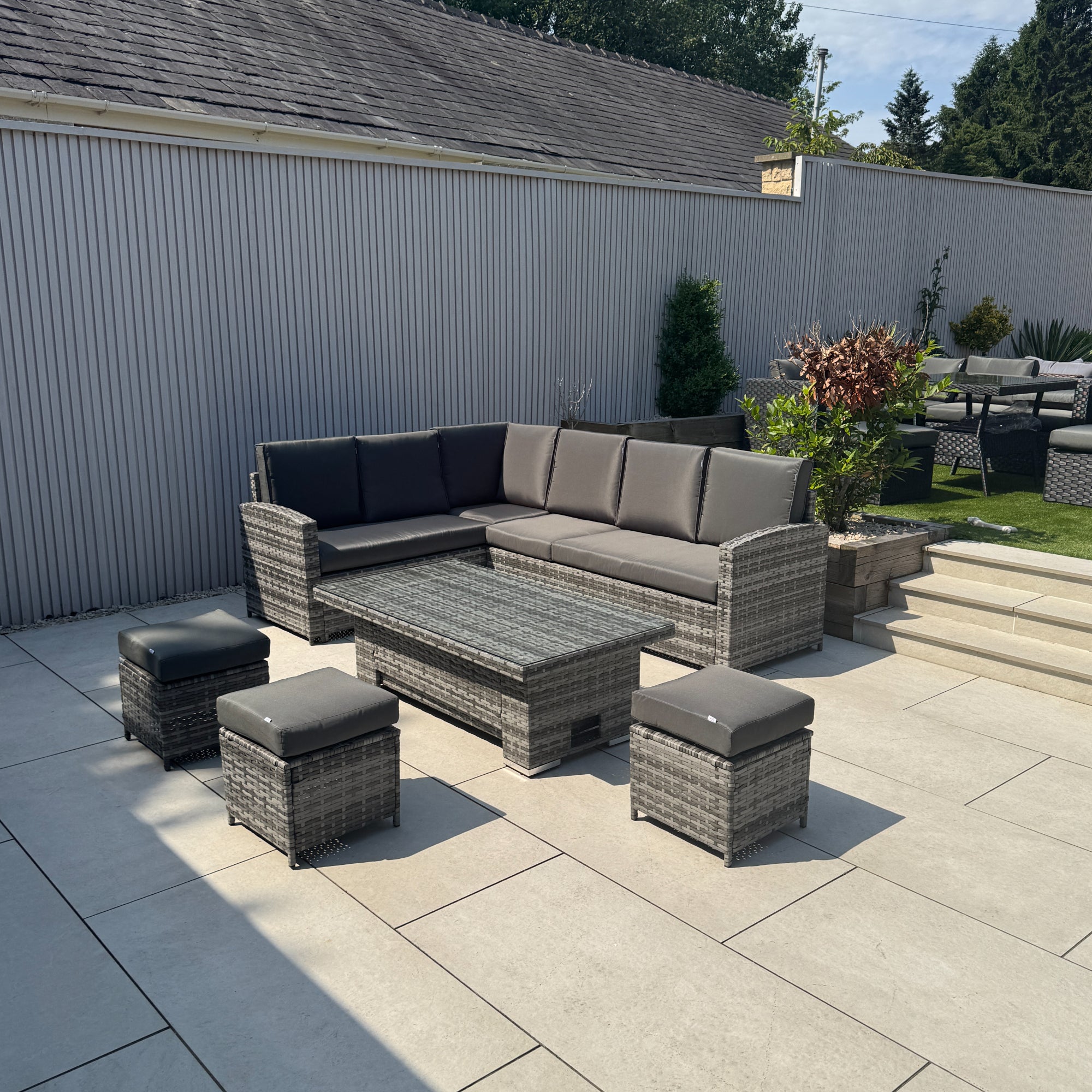 Rhodes Corner Sofa Dining Set with Rising Table in Grey