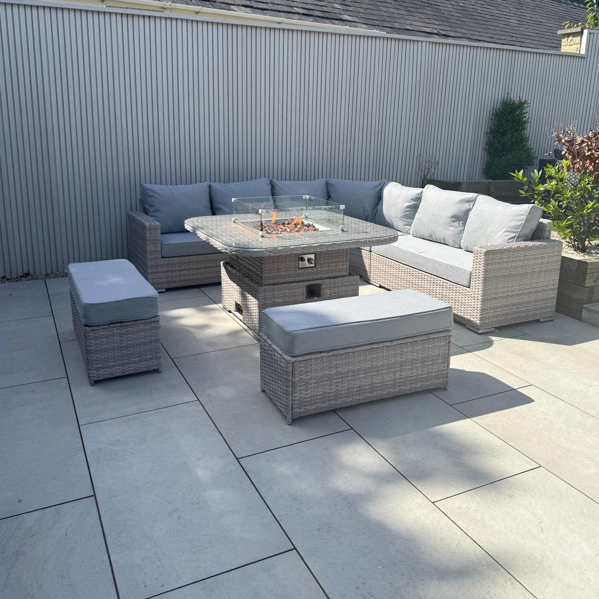 Santorini Large Equal Corner Sofa with Rising Firepit Table - AMC Furniture