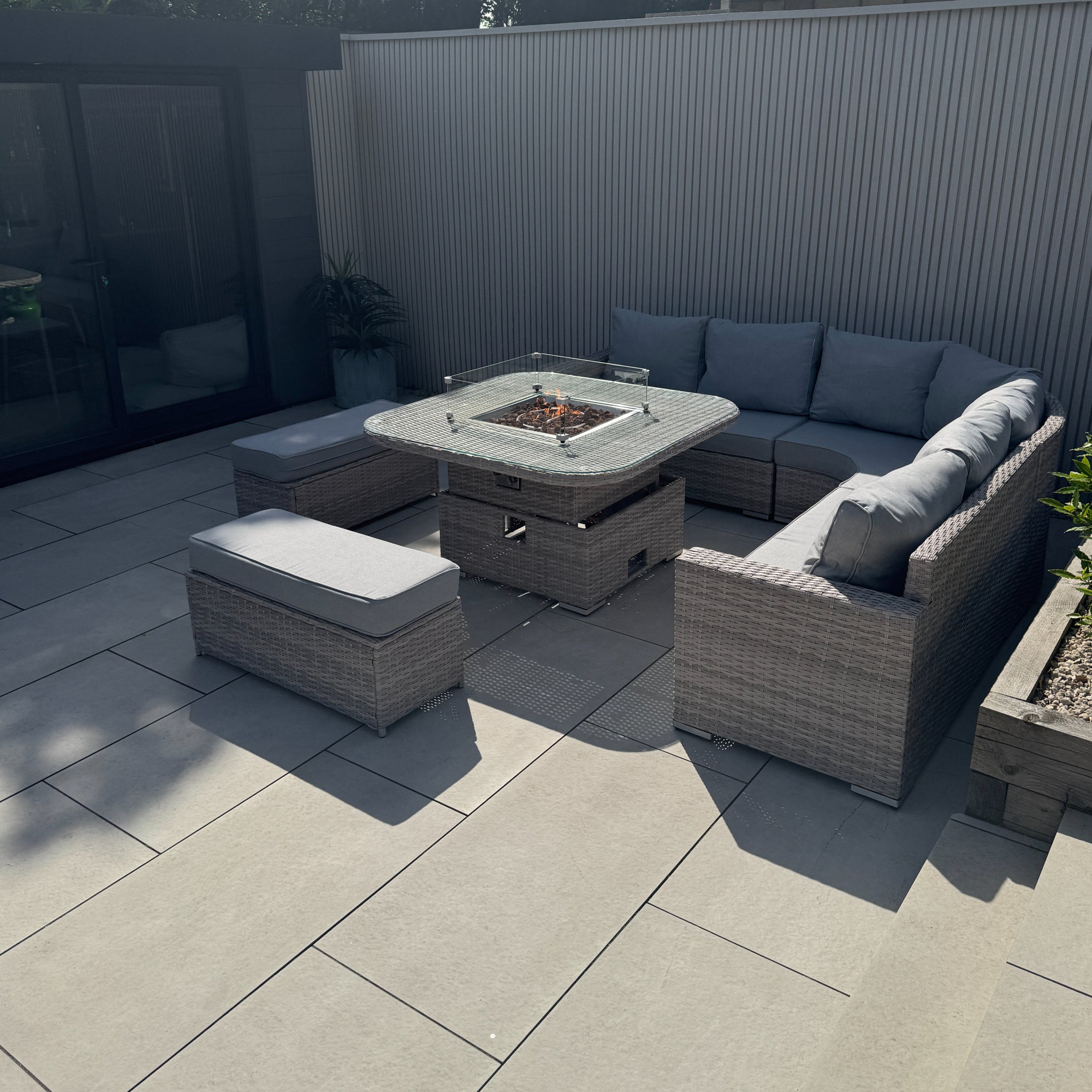 Santorini Large Equal Corner Sofa with Rising Firepit Table - AMC Furniture