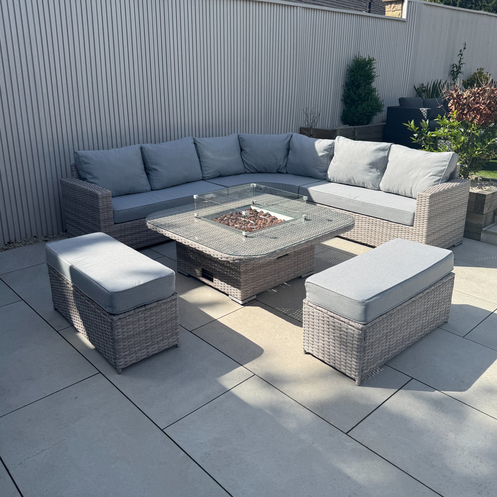 Santorini Large Equal Corner Sofa with Rising Firepit Table