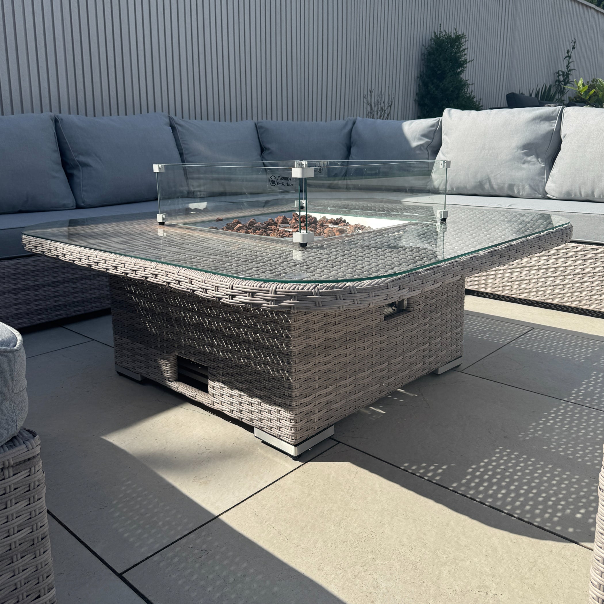 Santorini Large Equal Corner Sofa with Rising Firepit Table - AMC Furniture