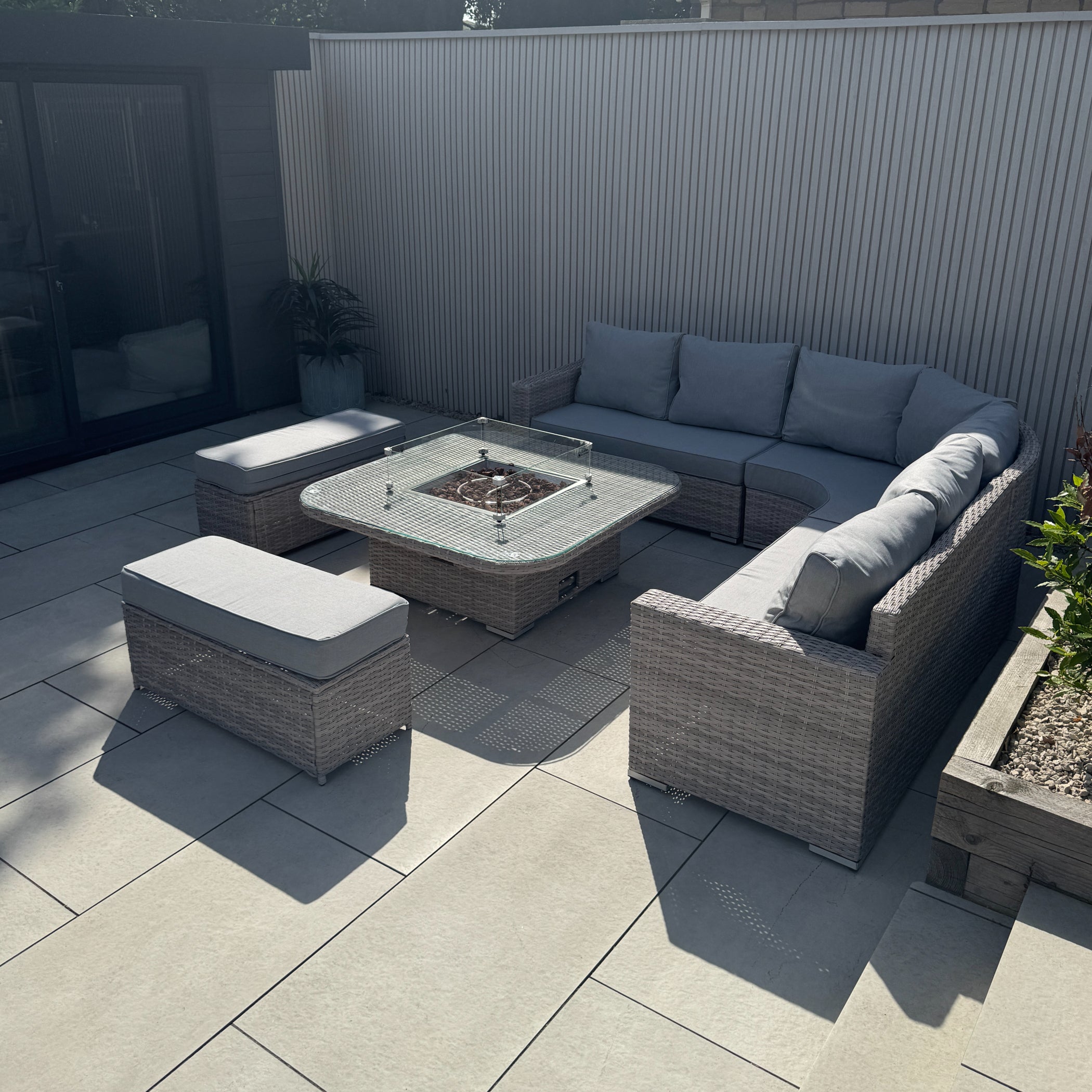Santorini Large Equal Corner Sofa with Rising Firepit Table - AMC Furniture