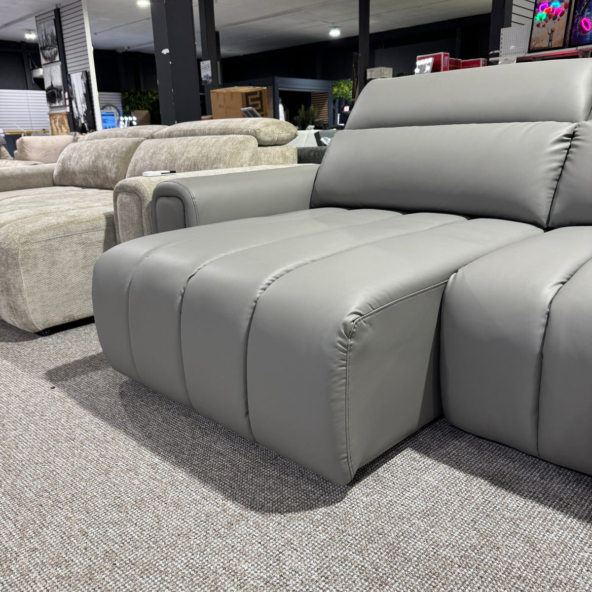 April Electric Power Slider Sofa in Grey Leather Aire B Womack