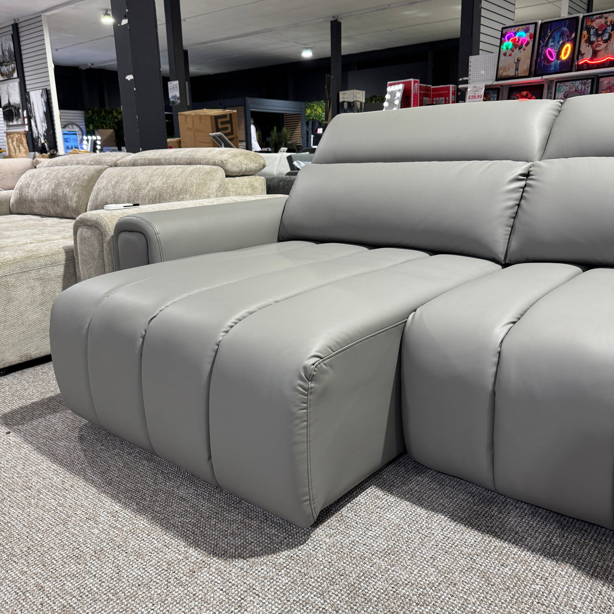 April Electric Power Slider Sofa in Grey Leather Aire B Womack