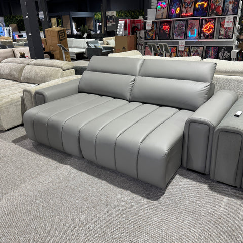 April Electric Power Slider Sofa in Grey Leather Aire