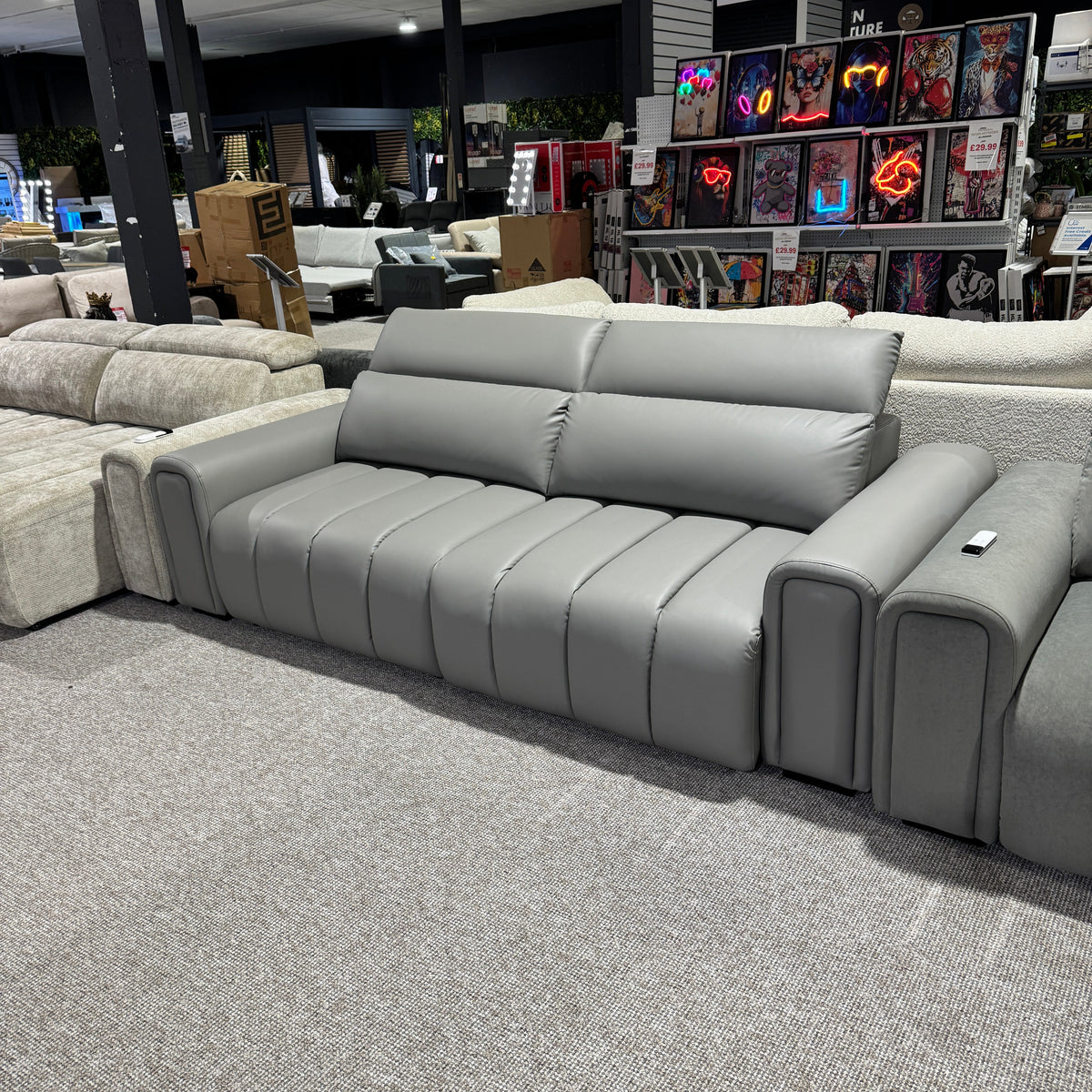 April Electric Power Slider Sofa in Grey Leather Aire B Womack