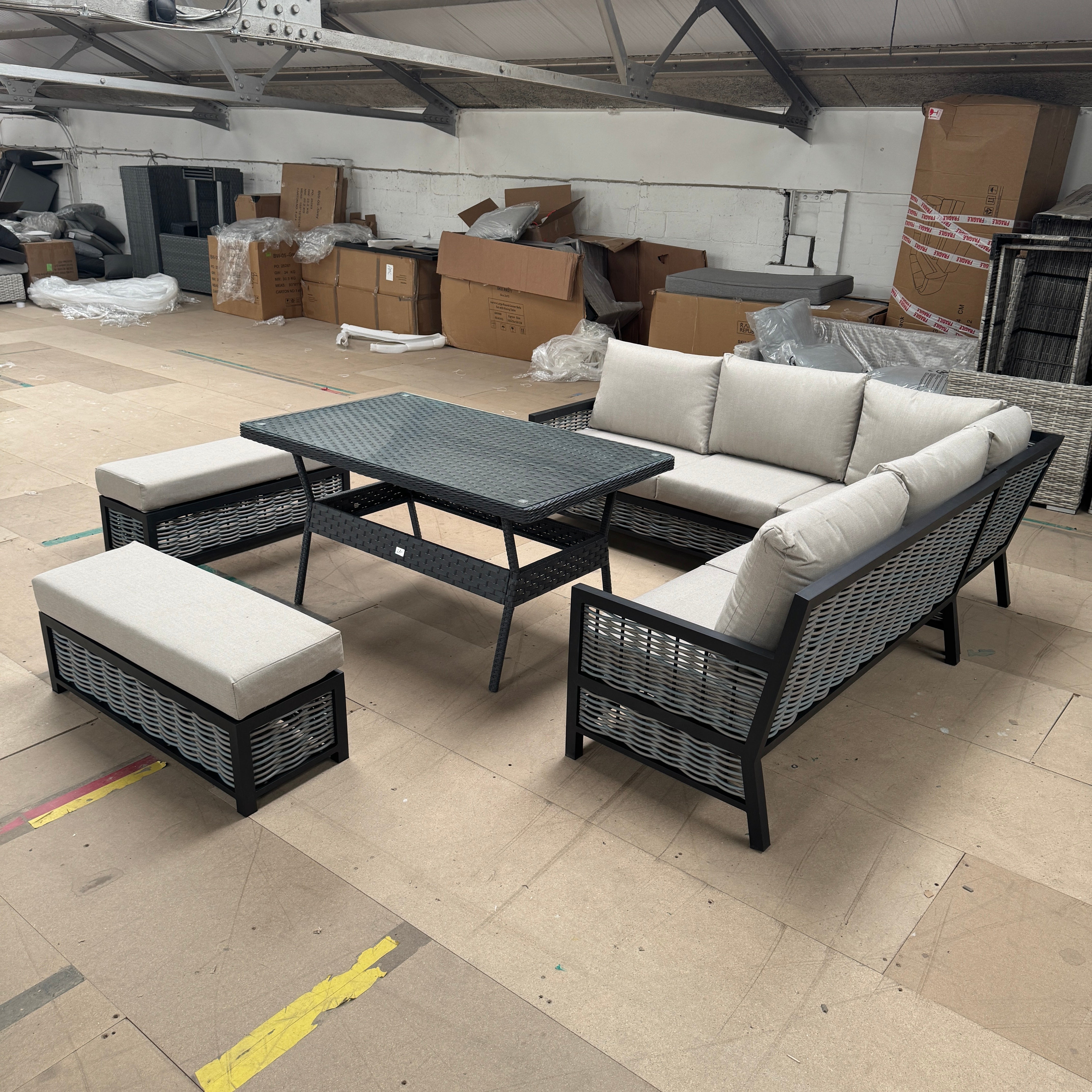Ivy Aluminium Corner Sofa Set with Rattan Dining Table - AMC Furniture