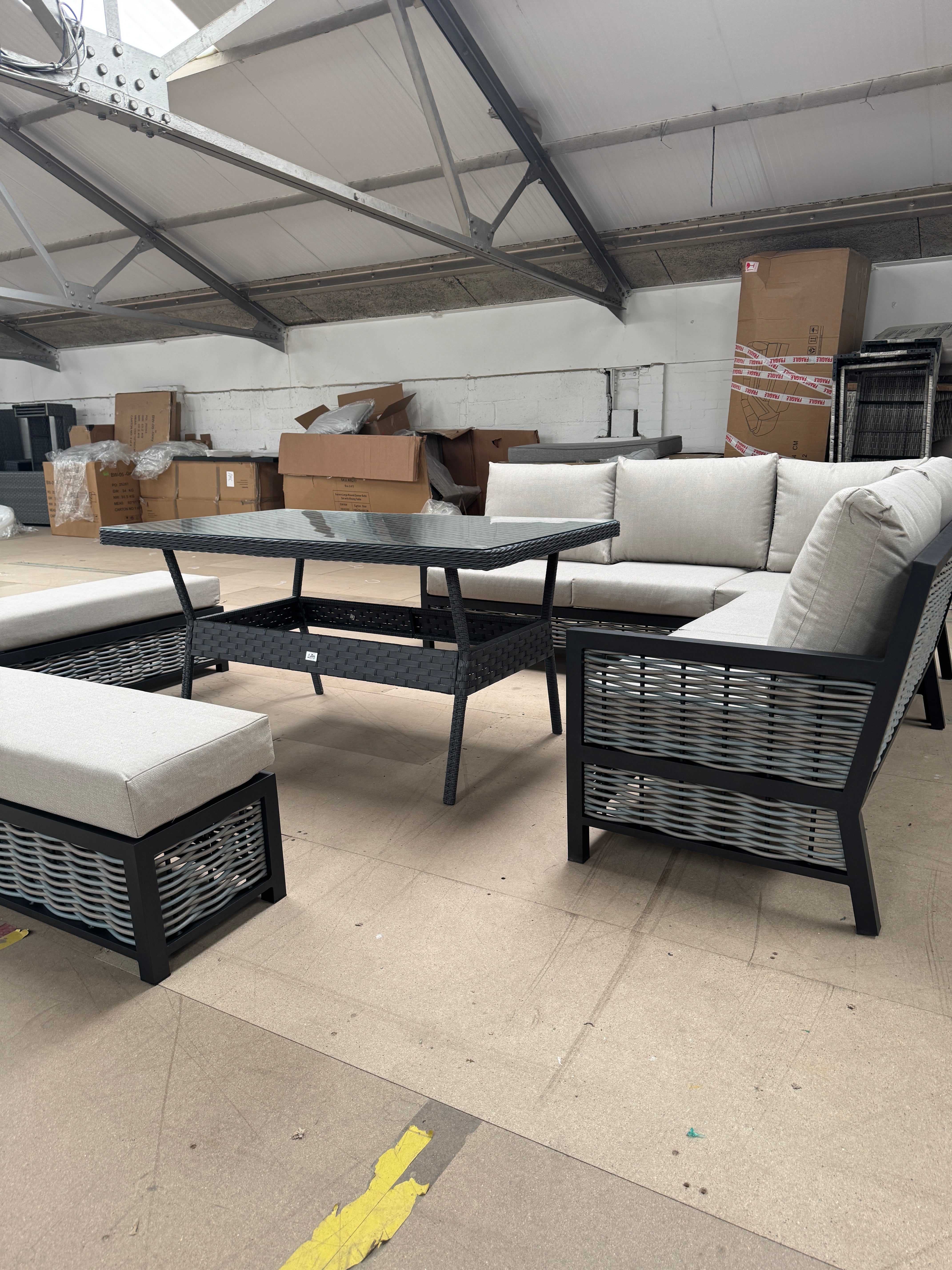 Ivy Aluminium Corner Sofa Set with Rattan Dining Table - AMC Furniture