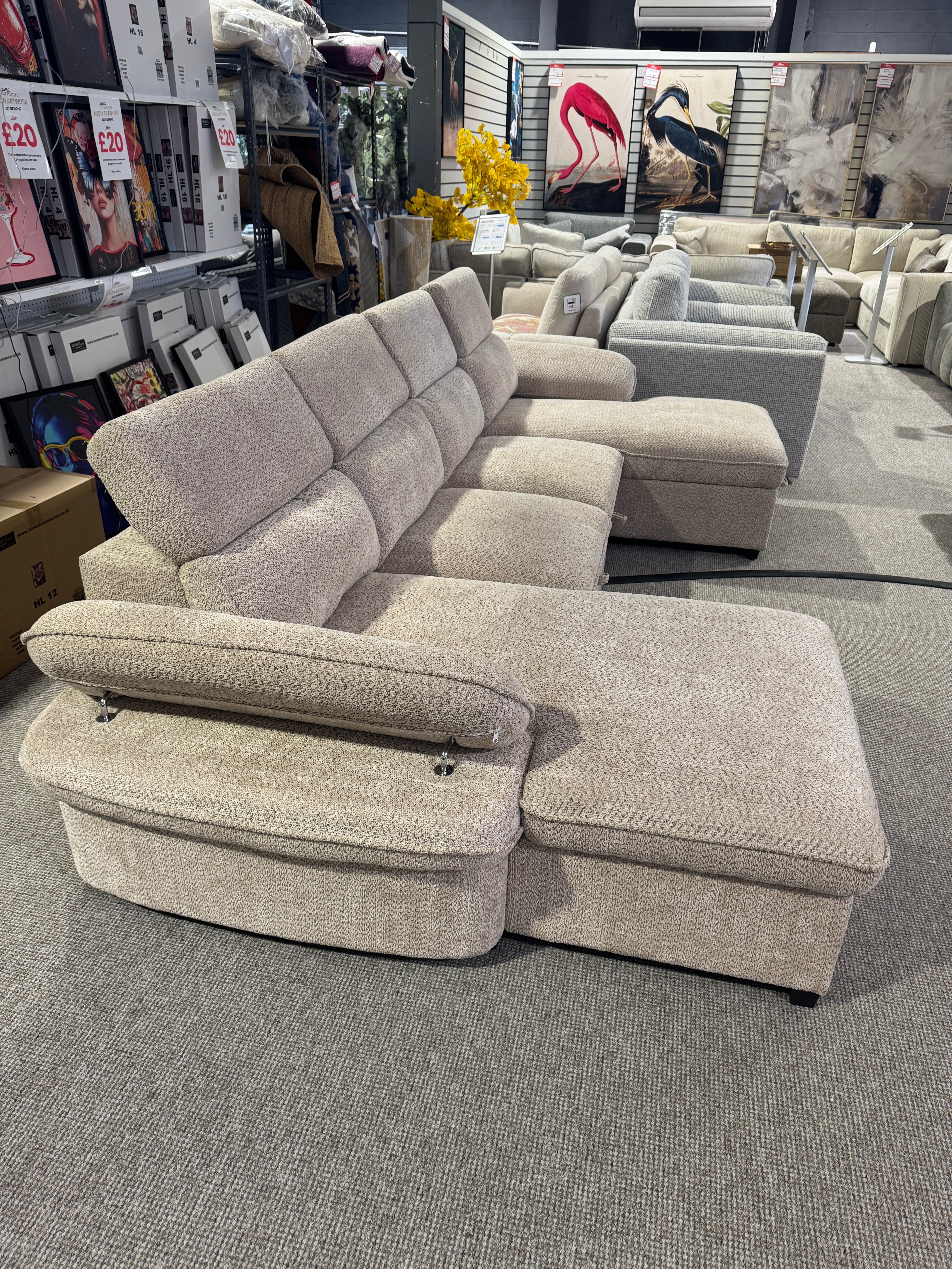 Billie U Shape Sofa Bed in Beige with Lift Up Storage (Ex display)