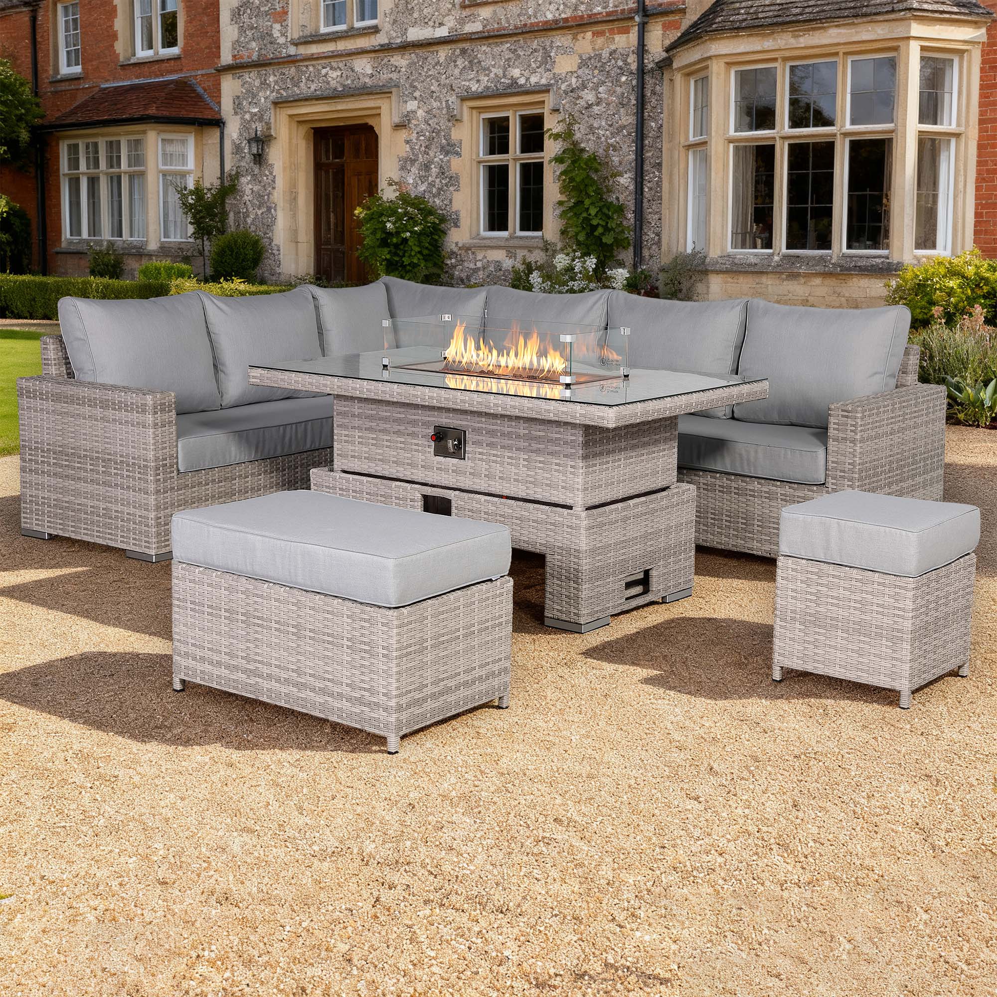Santorini Corner Large Rising Set with Firepit RH - AMC Furniture