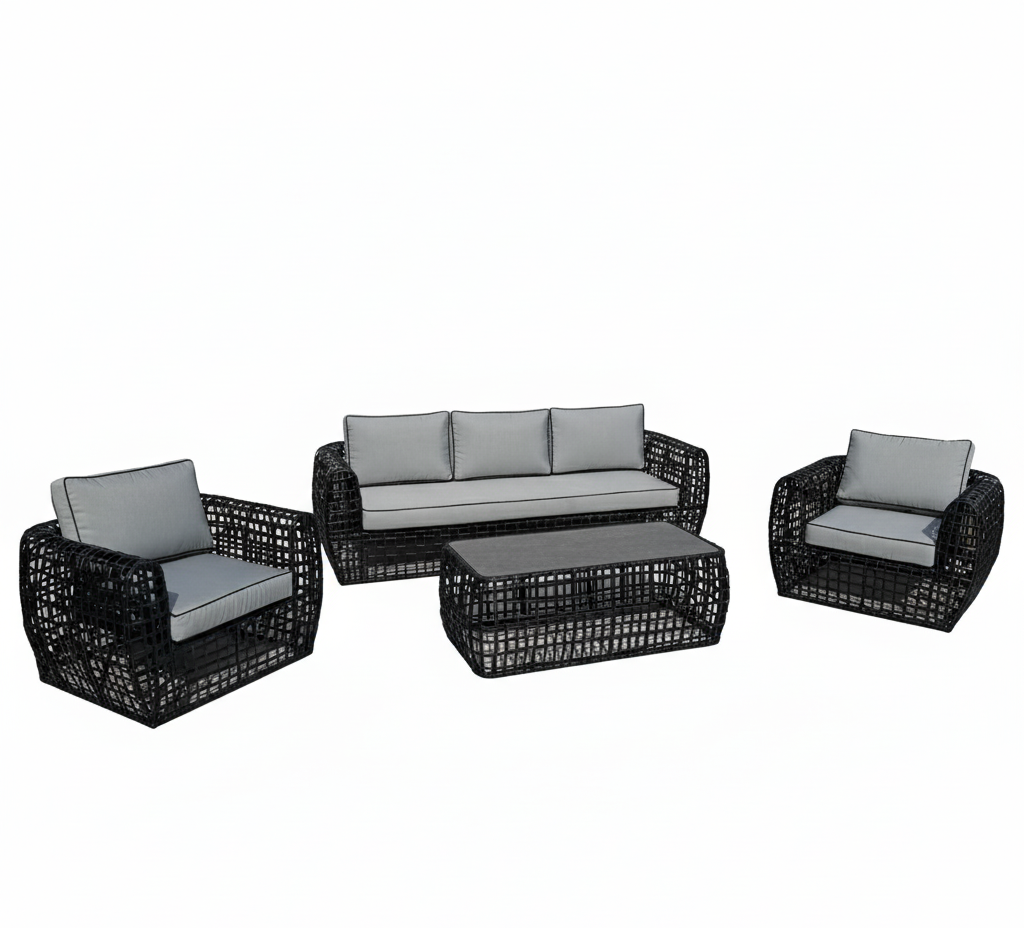 Indi 4 Piece Rattan Garden Furniture Sofa Set - Black