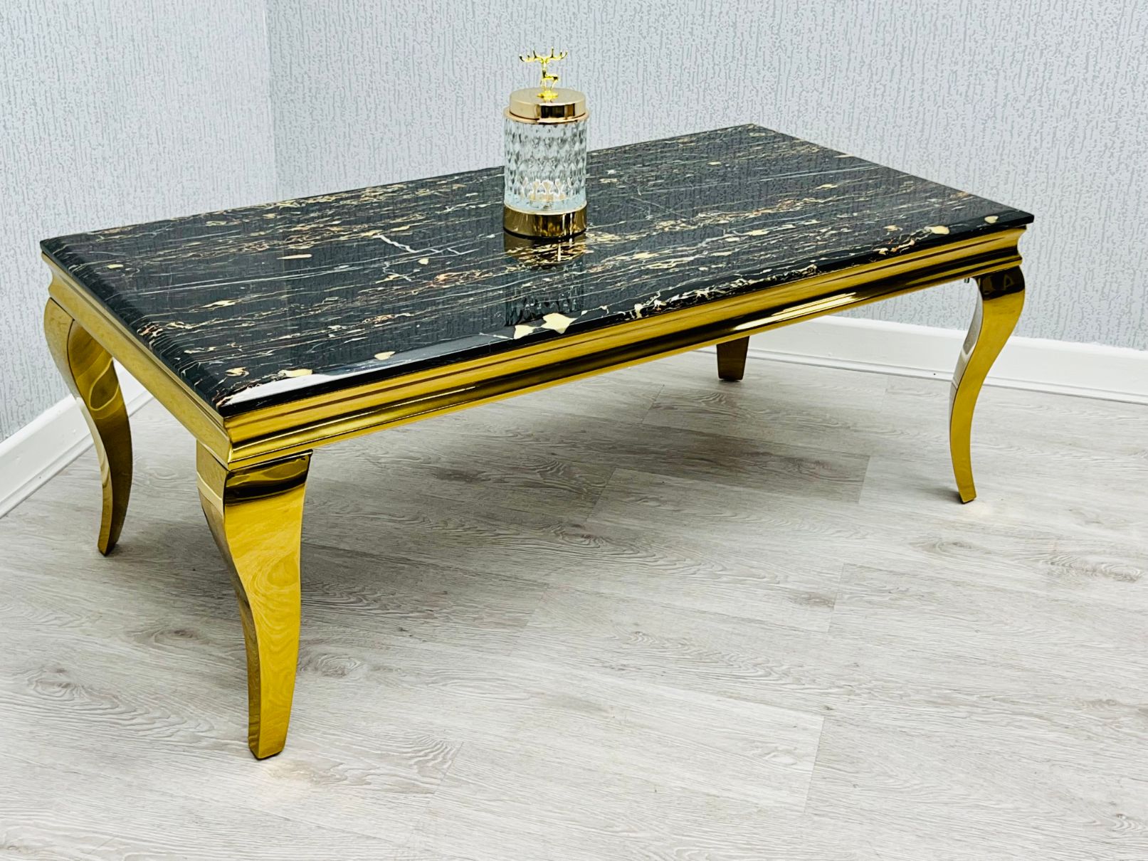 Ivy1.2m Marble Black & Gold Coffee Table,2 (15301483659642)