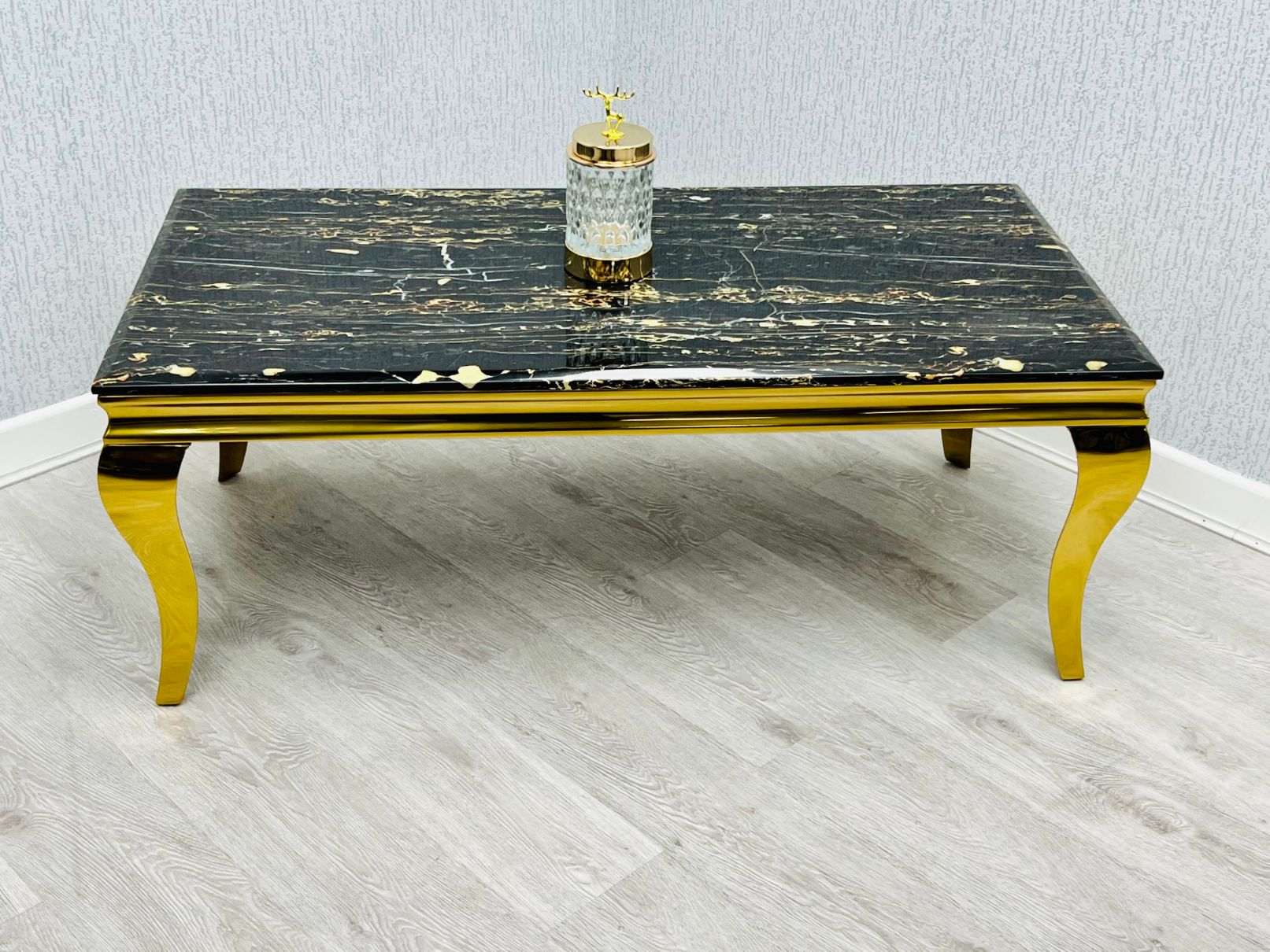 Ivy 1.2m Marble Black & Gold Coffee Table,4 (15301483659642)