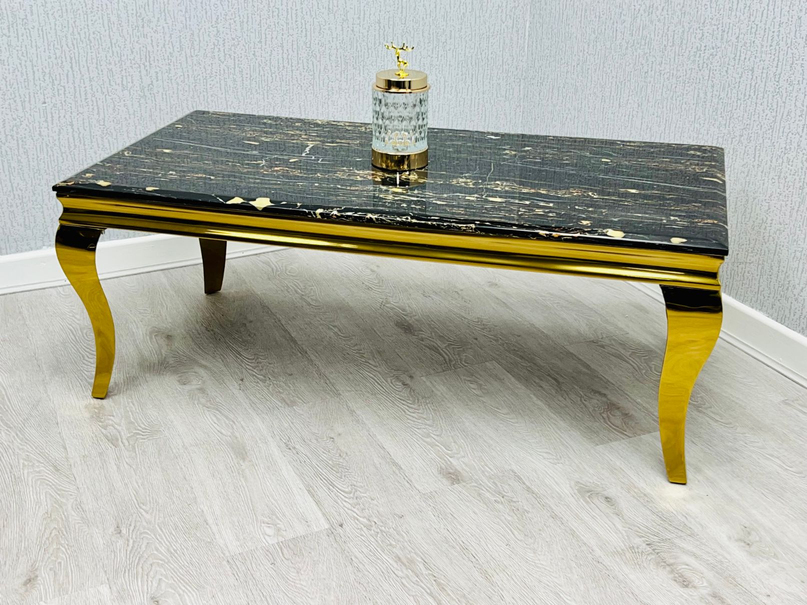 Ivy 1.2m Marble Black & Gold Coffee Table,5 (15301483659642)