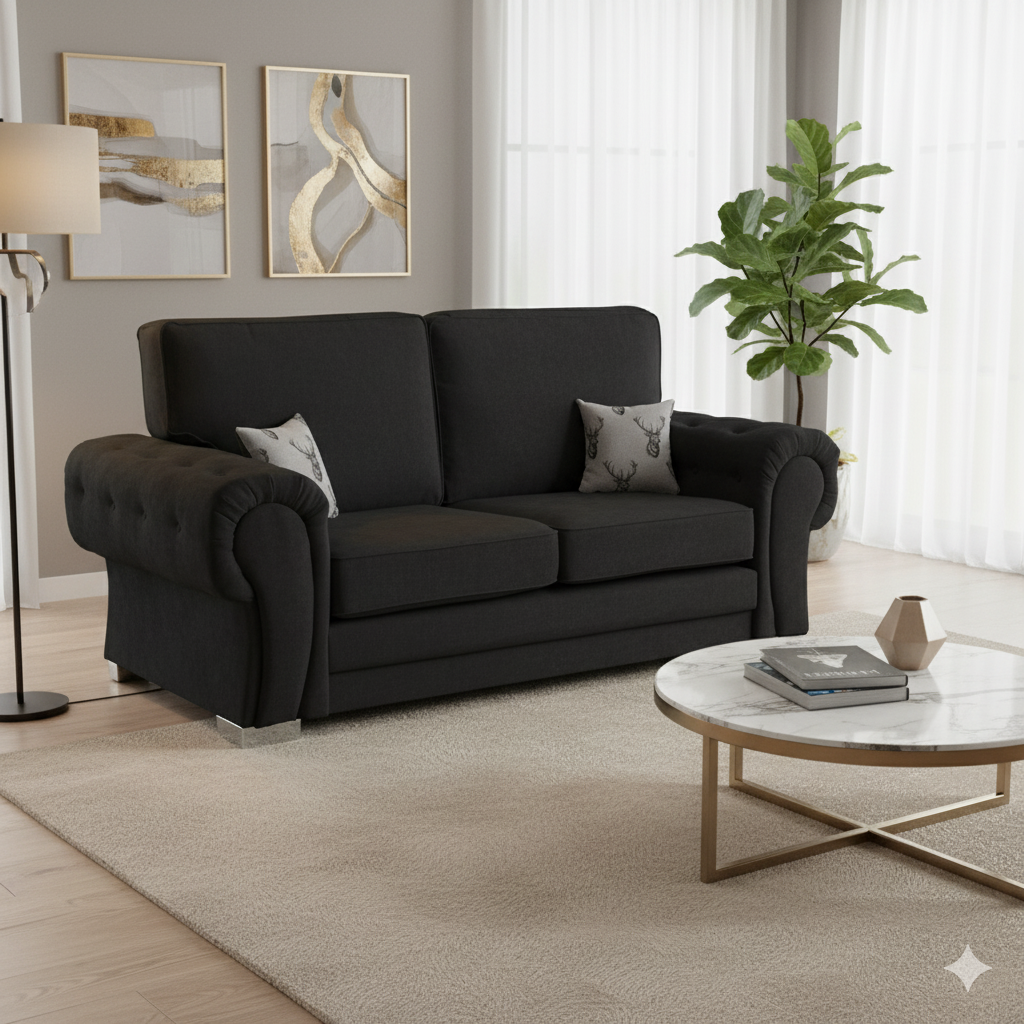 Jude Fullback Sofa Black Three Seater