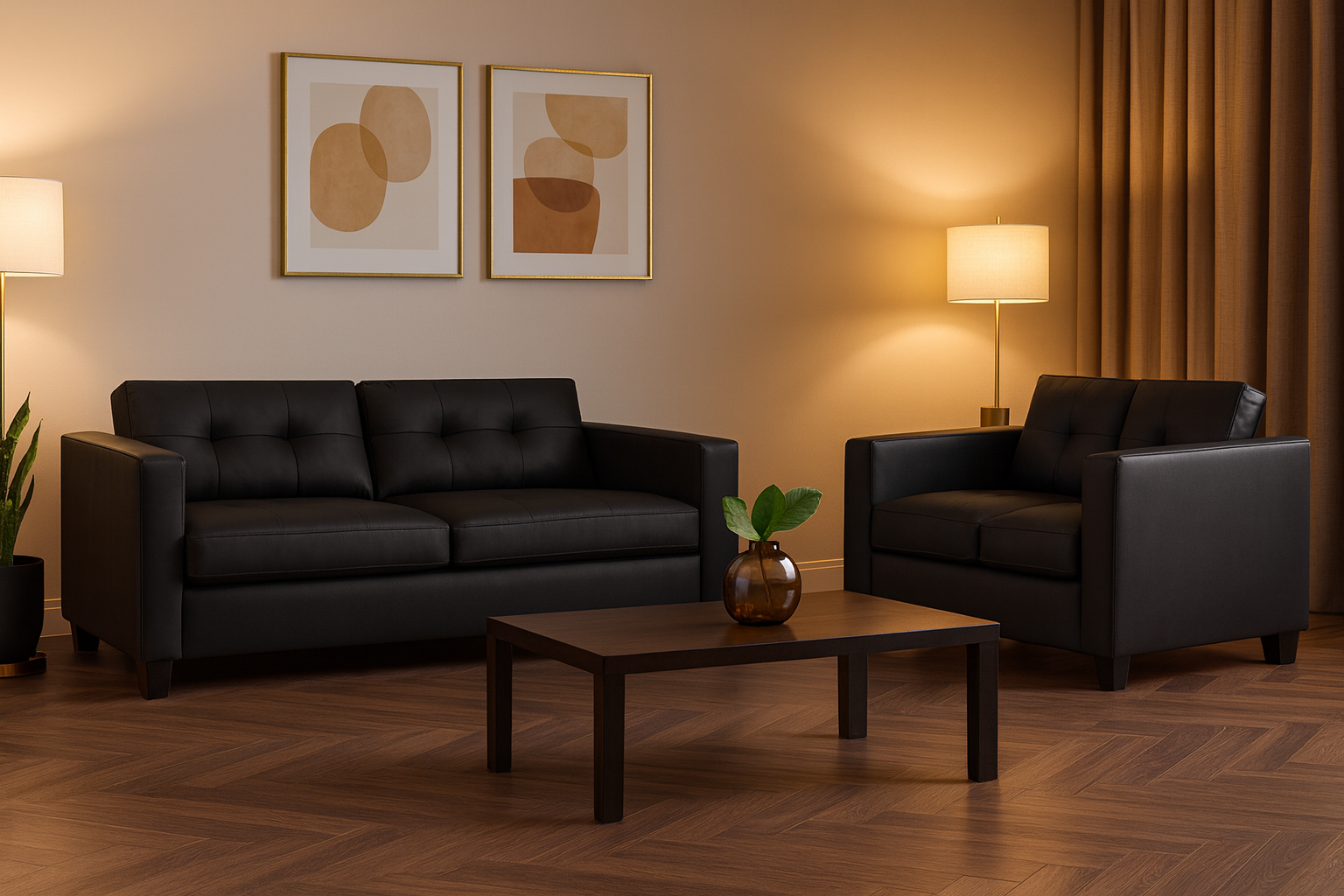 Kew 3+2 Sofa Set in Black (7023838789696)