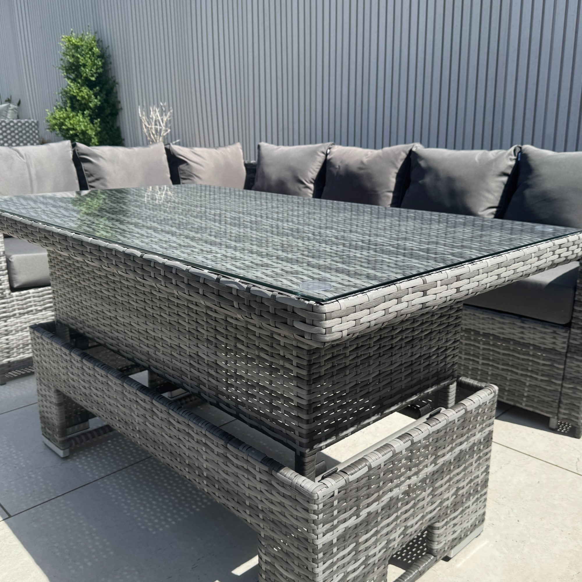 Casa Corner Sofa Set with Rising Dining Table in Mixed Weave (Left Hand) - AMC Furniture