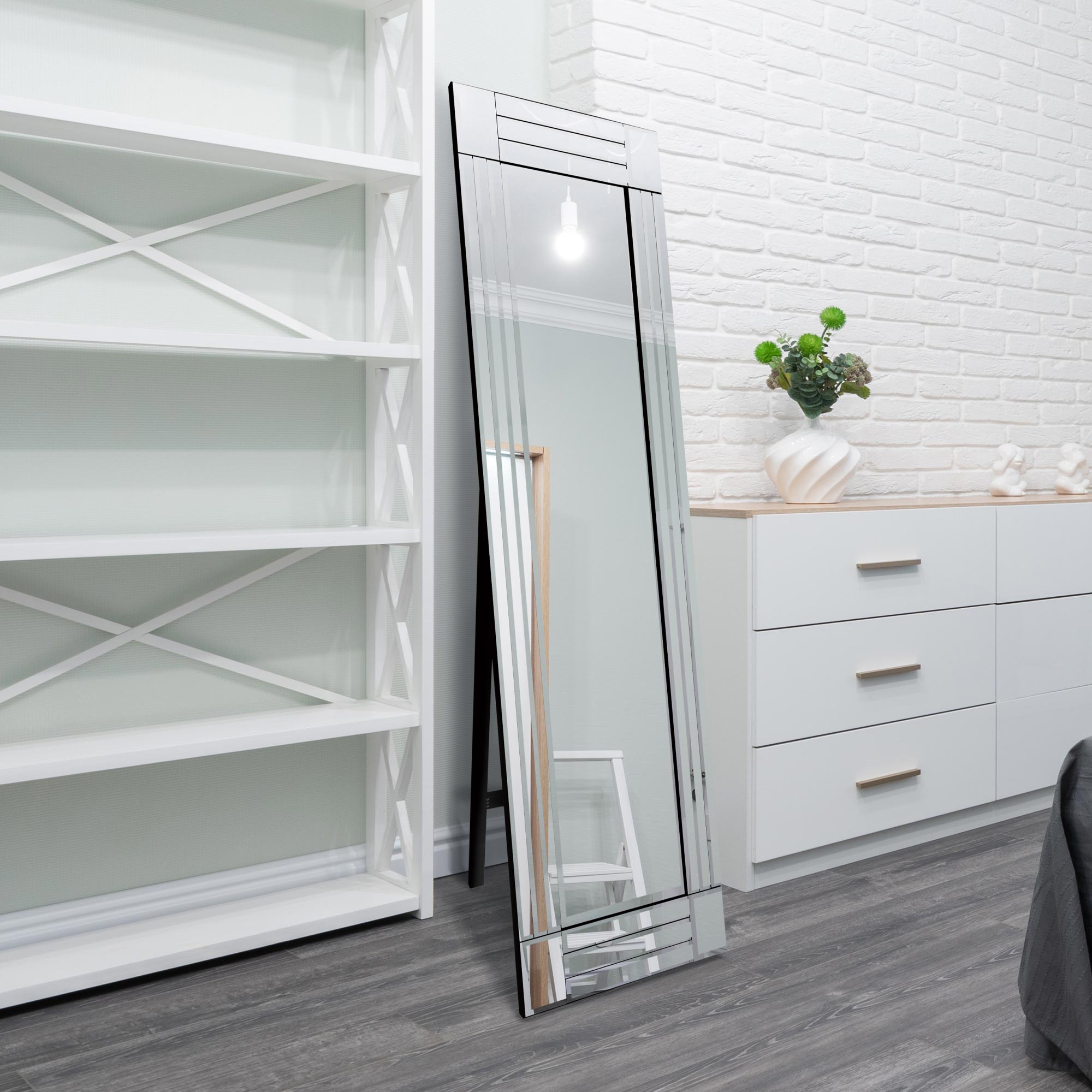 Milton All Glass Bevelled Square Corner Cheval Free Standing Mirror 5Ft X 1Ft3 (150 X 40cm) (15010565161338)