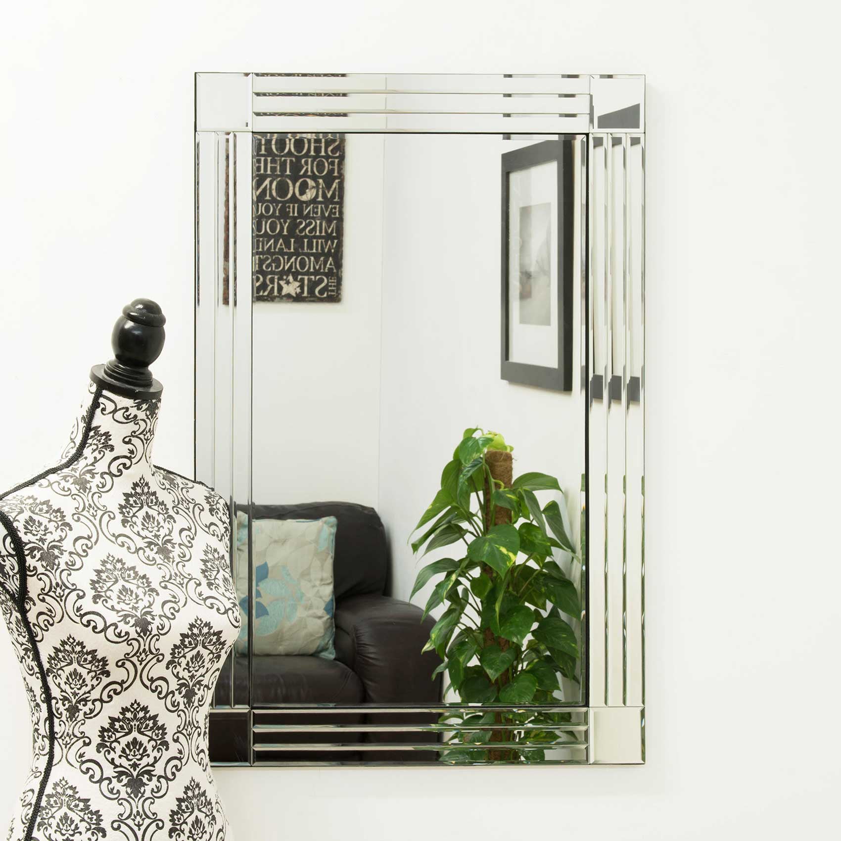 Milton All Glass Bevelled Square Corner Wall Mirror 91 x 61 CM (15010562703738)