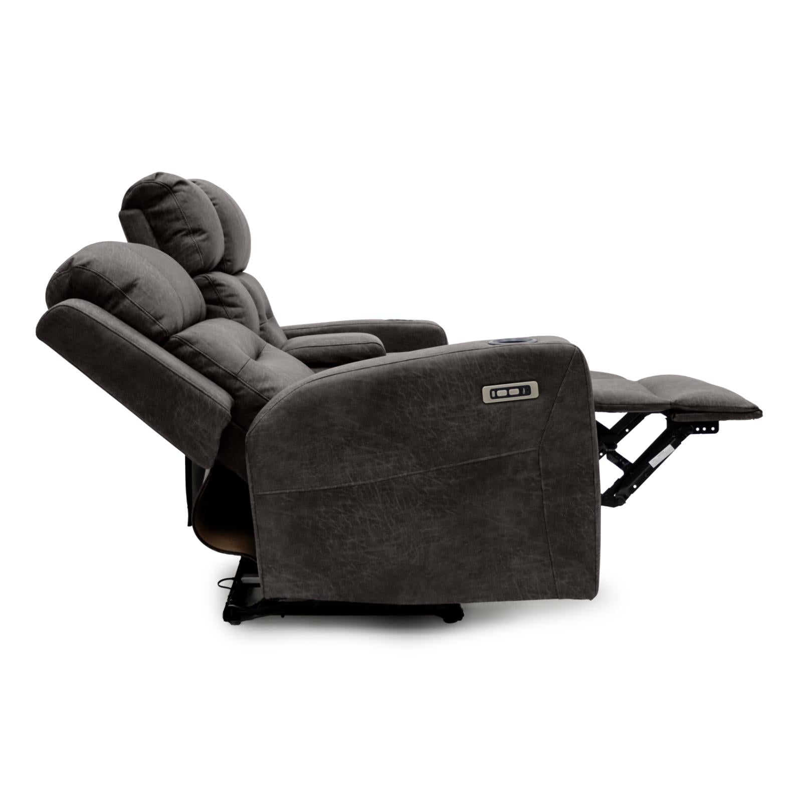 Leo Tech Brown 2 Seater Recliner Sofa, recline side view (15320508236154)