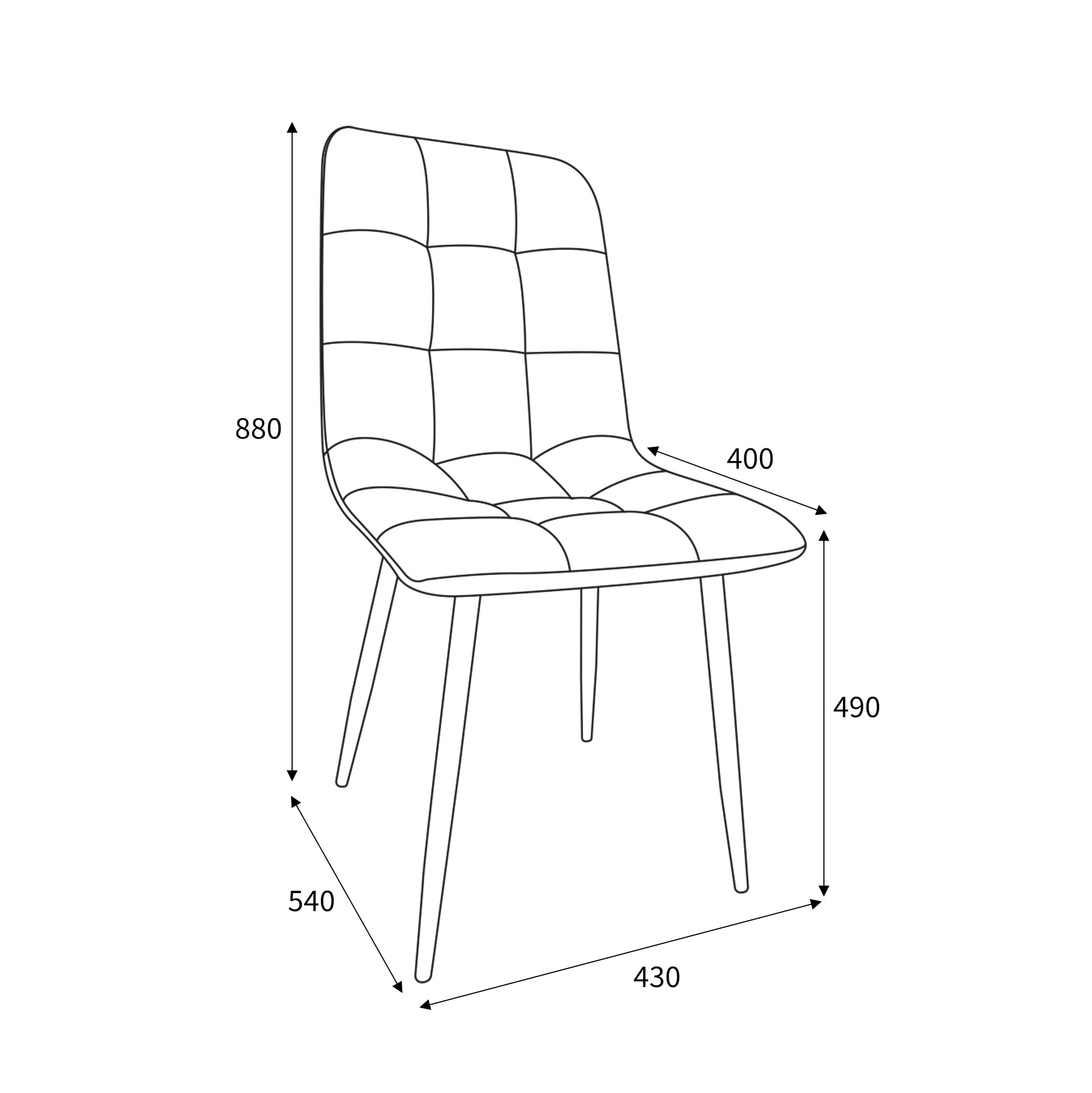 Loft Brushed Velvet Grey Dining Chair -  measurement view (7033887326272)