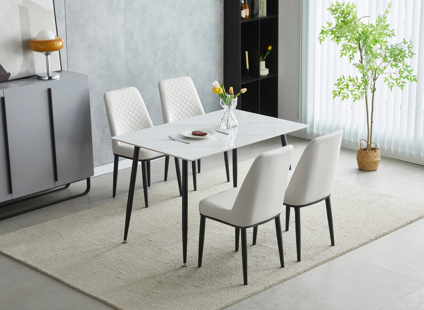 London 1.2m White Ceramic Dining Table with 4 chairs (15057760256378)