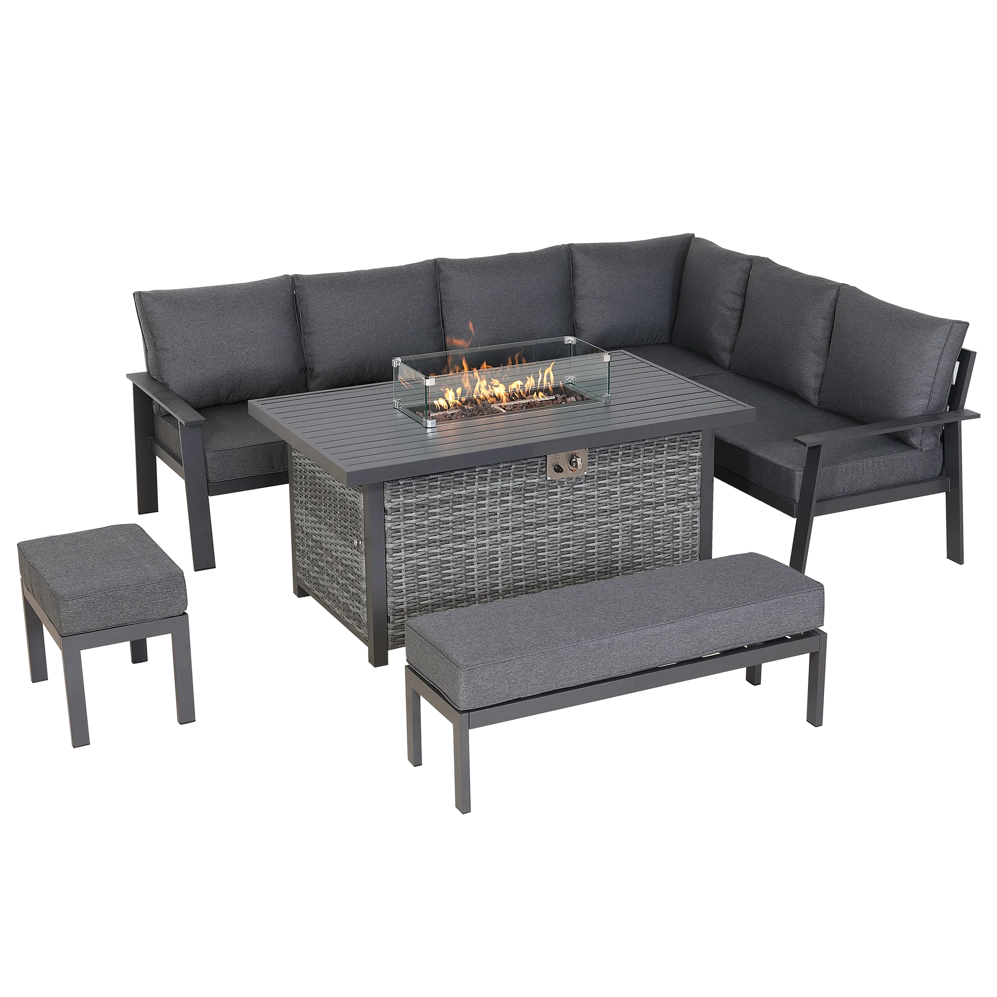 Cadiz Large Corner Dining Set with Firepit Table (Right Hand)