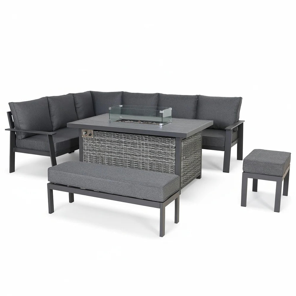 Cadiz Large Corner Dining Set with Firepit Table (Right Hand) - AMC Furniture