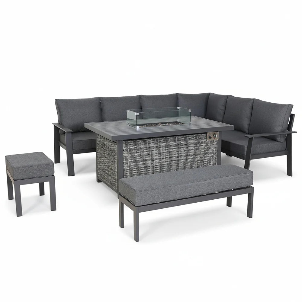 Cadiz Large Corner Dining Set with Firepit Table (Right Hand)