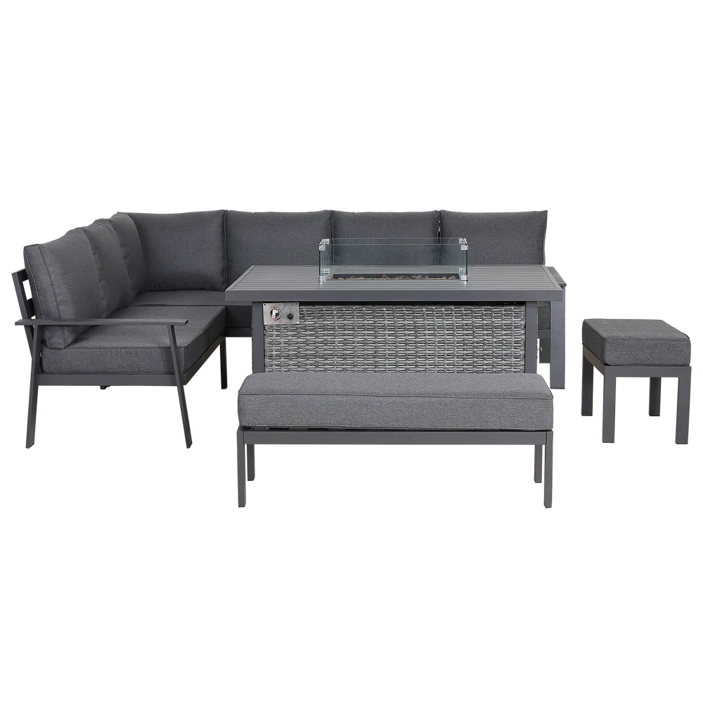 Cadiz Large Corner Dining Set with Firepit Table (Right Hand) - AMC Furniture
