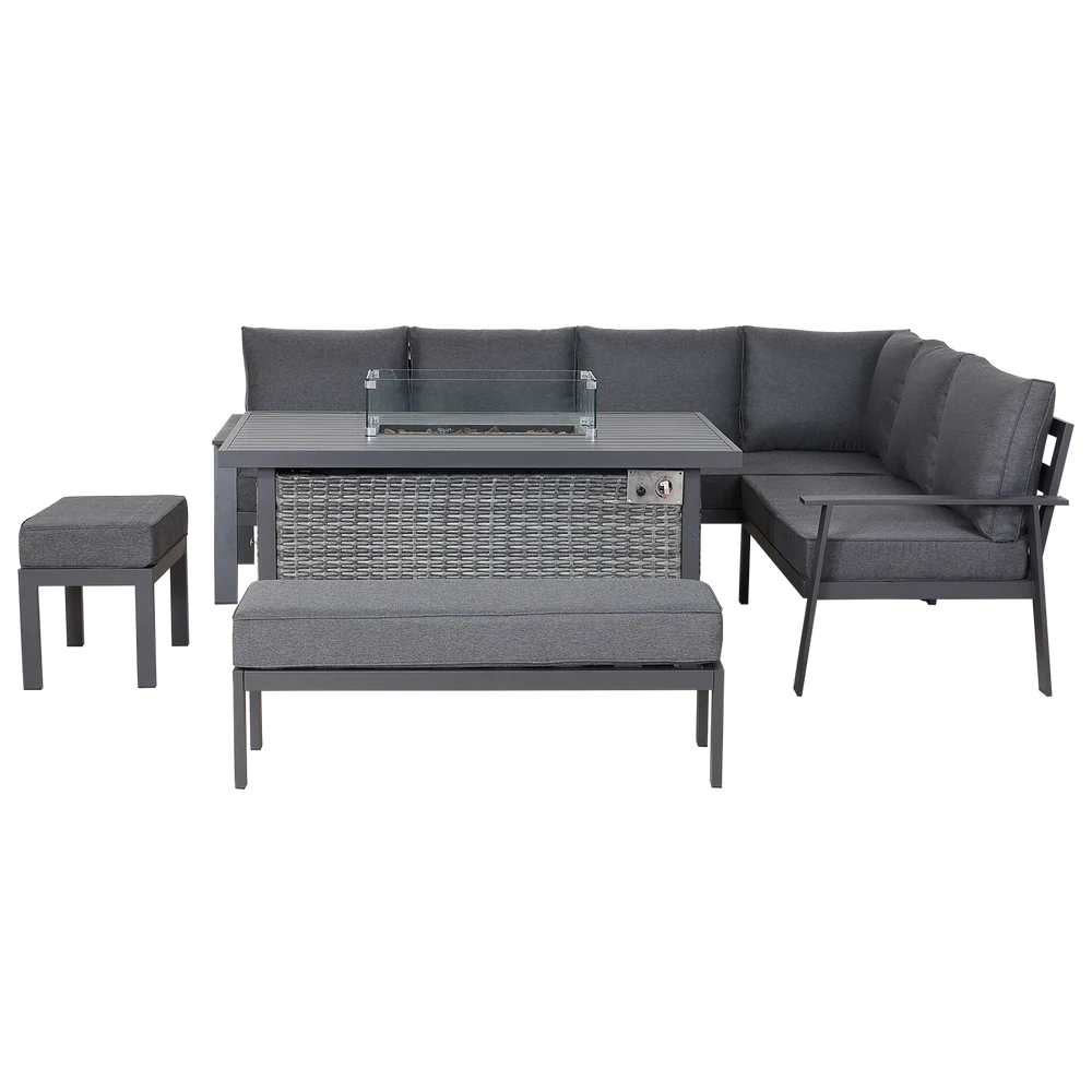 Cadiz Large Corner Dining Set with Firepit Table (Right Hand) - AMC Furniture