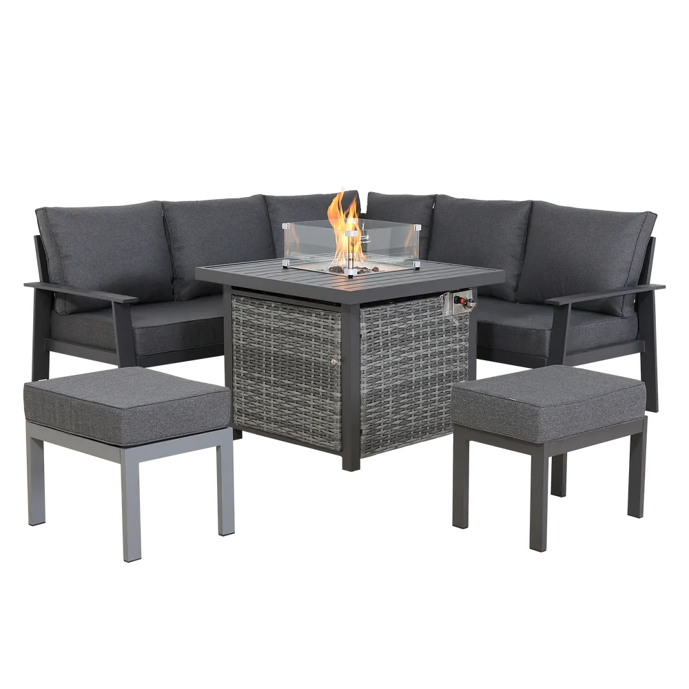 Cadiz Equal Corner Dining Set with Firepit Table
