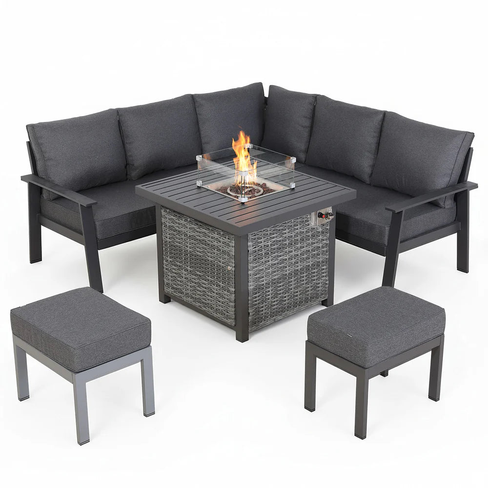Cadiz Equal Corner Dining Set with Firepit Table