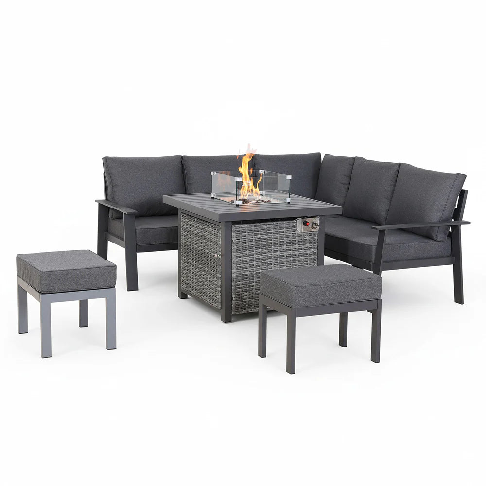 Cadiz Equal Corner Dining Set with Firepit Table