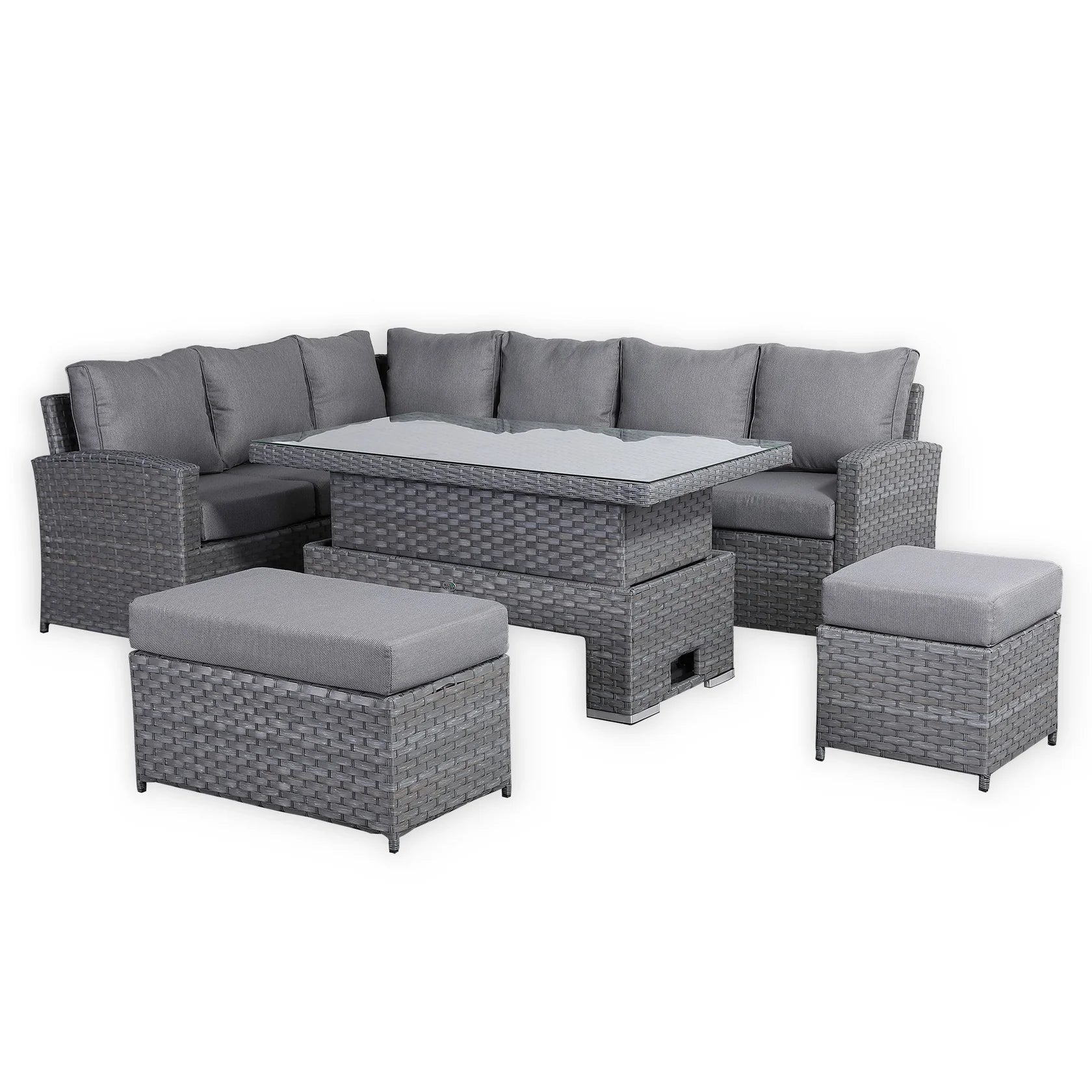Casa Corner Sofa Set with Rising Dining Table in Grey (Left Hand)