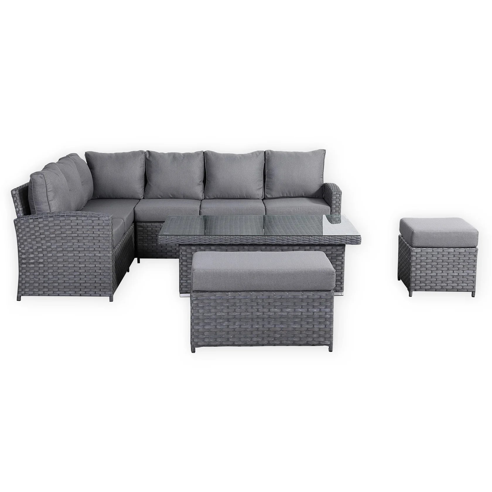 Casa Corner Sofa Set with Rising Dining Table in Grey (Left Hand)