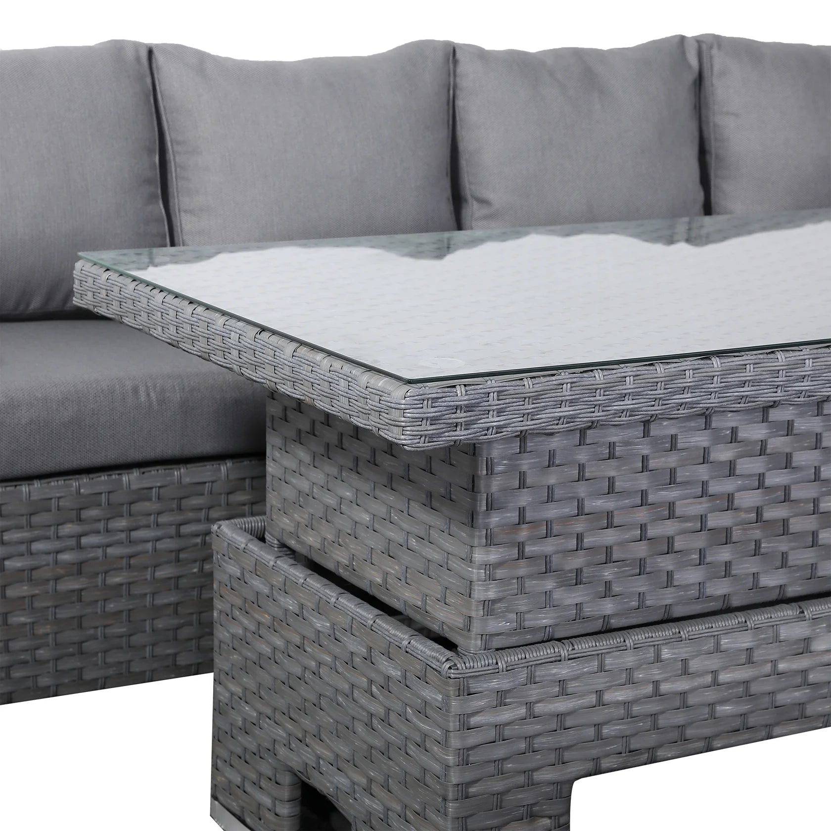 Casa Corner Sofa Set with Rising Dining Table in Grey (Left Hand)
