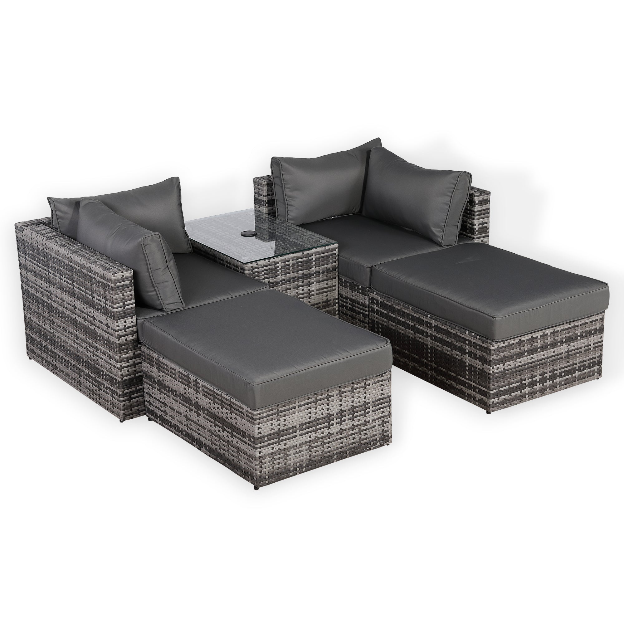 Moldular Lounger Chaise Sofa Set with Side Table in Grey Rattan - AMC Furniture