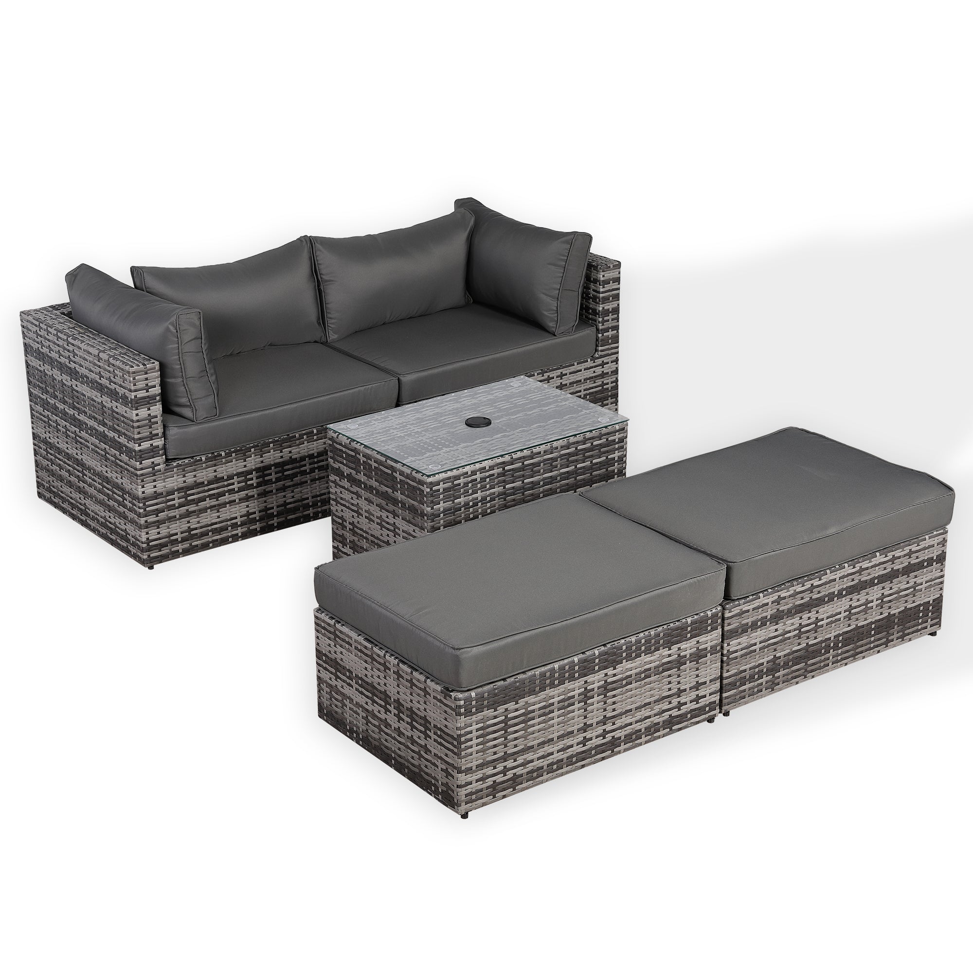 Moldular Lounger Chaise Sofa Set with Side Table in Grey Rattan - AMC Furniture