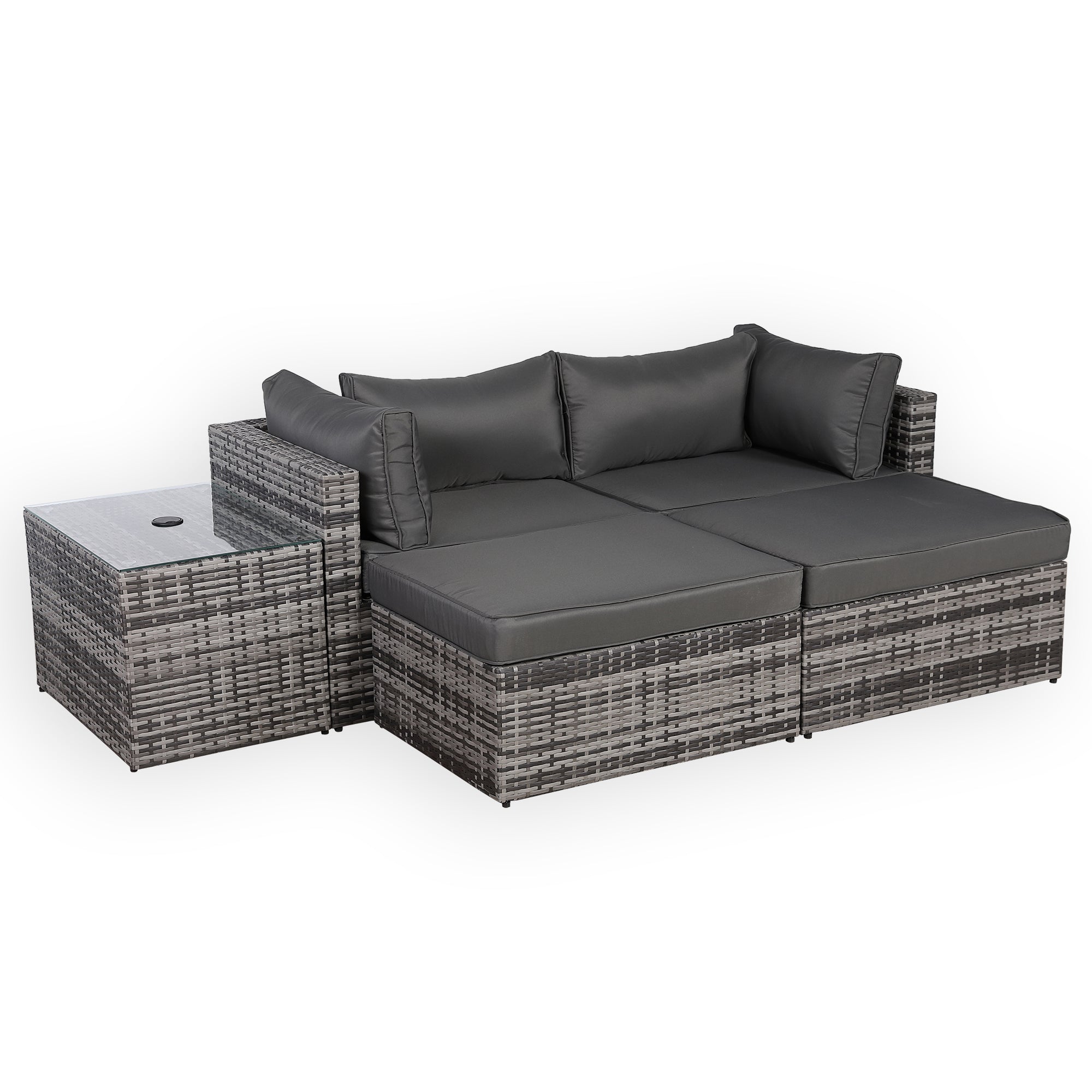 Moldular Lounger Chaise Sofa Set with Side Table in Grey Rattan - AMC Furniture