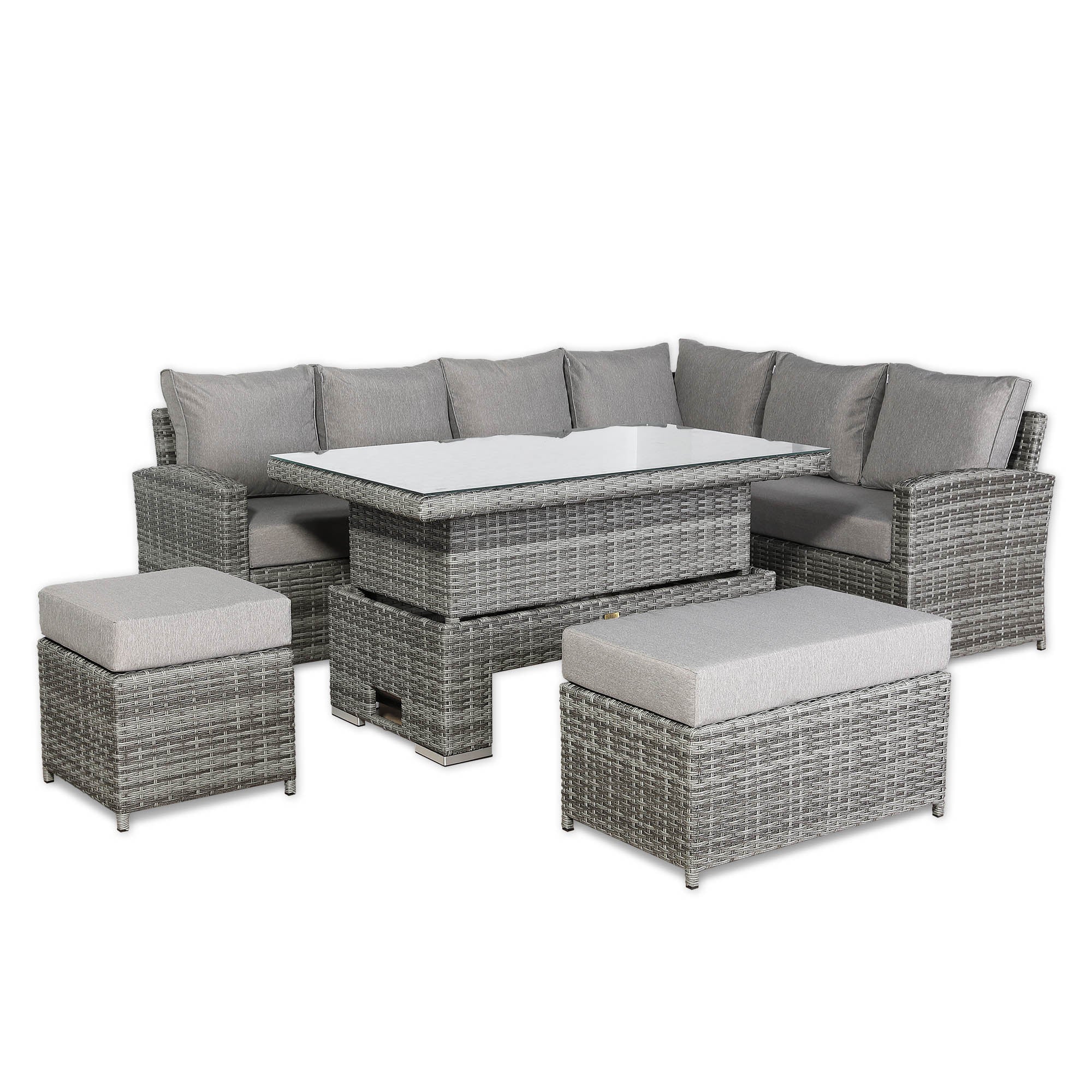 Sorrento Large Corner Dining Set with Rising Table in Grey (Right Hand) - AMC Furniture