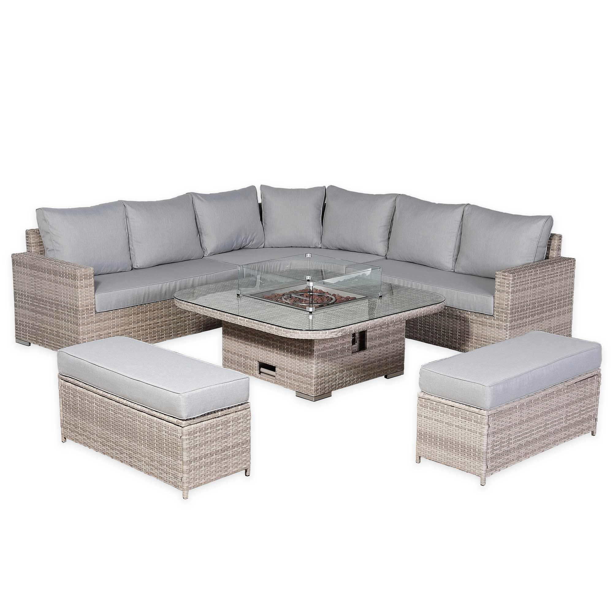 Santorini Large Equal Corner with Firepit - AMC Furniture