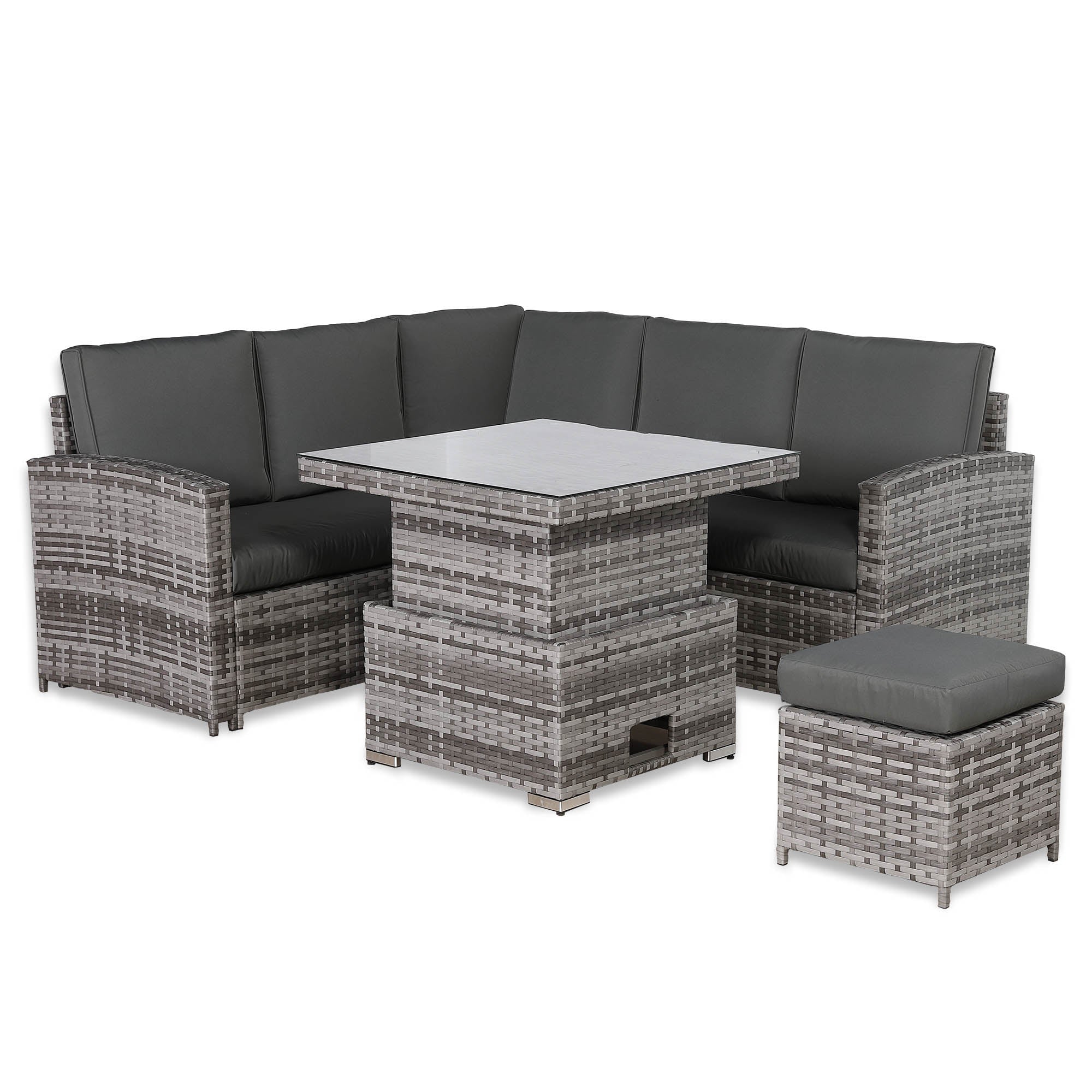 Rhodes Square Corner Sofa Dining Set with Rising Table in Grey - AMC Furniture