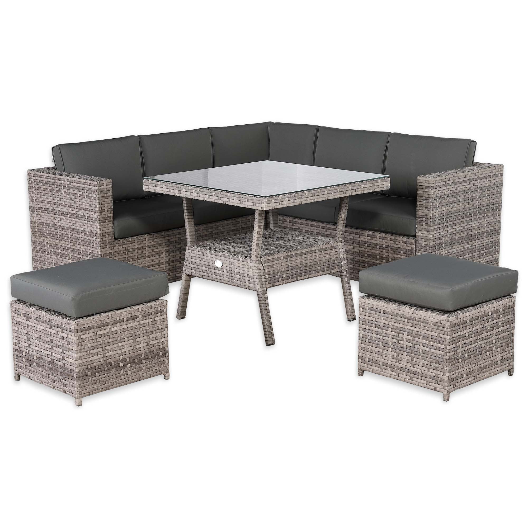 Genoa Corner Sofa Dining Set with 2 Stools in Grey - AMC Furniture