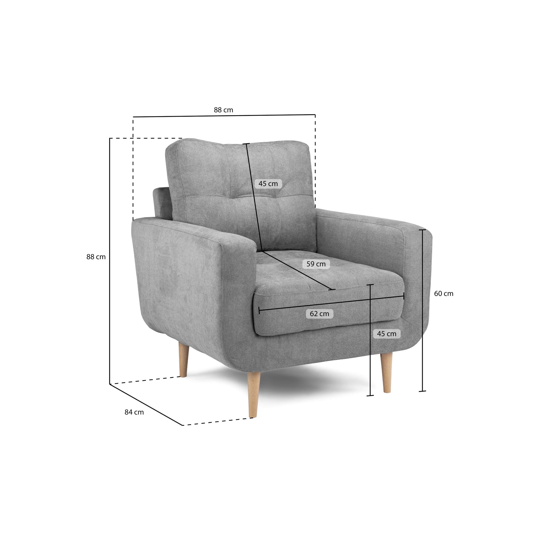 Madison Grey Armchair - measurement view (7021694091328)