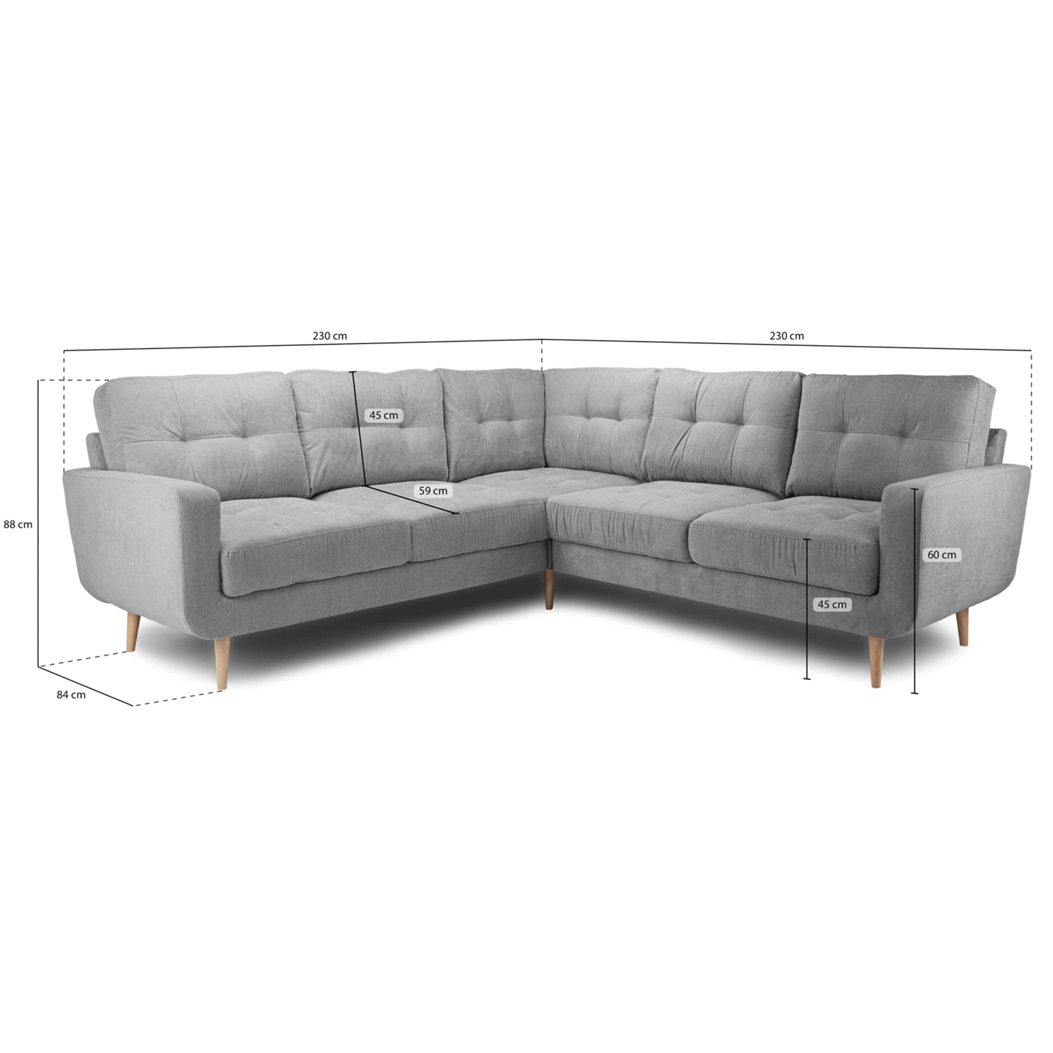 Madison Grey Large Corner Sofa - measurement view (7021694877760)