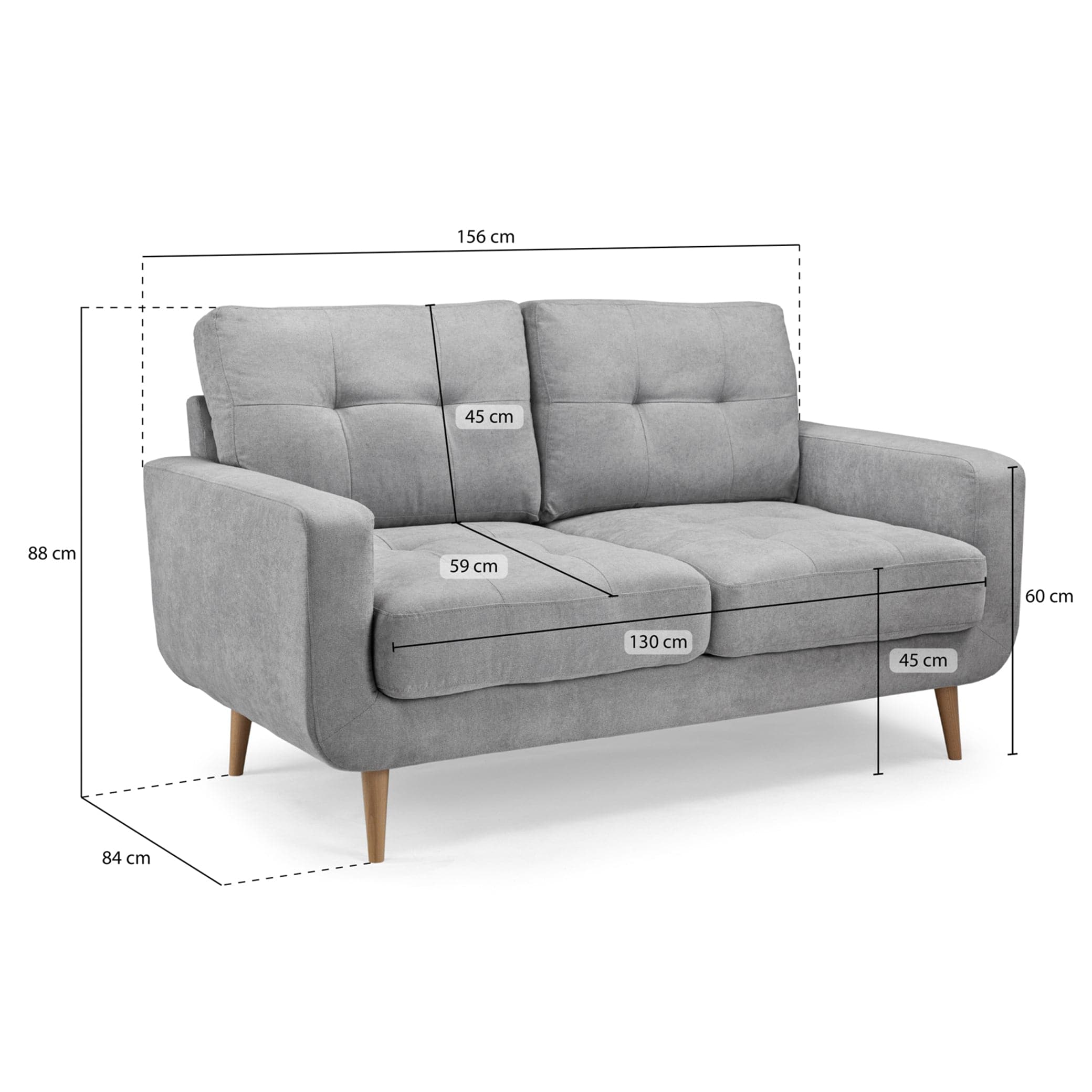 Madison Grey Two Seater Sofa - measurement view (7021696385088)