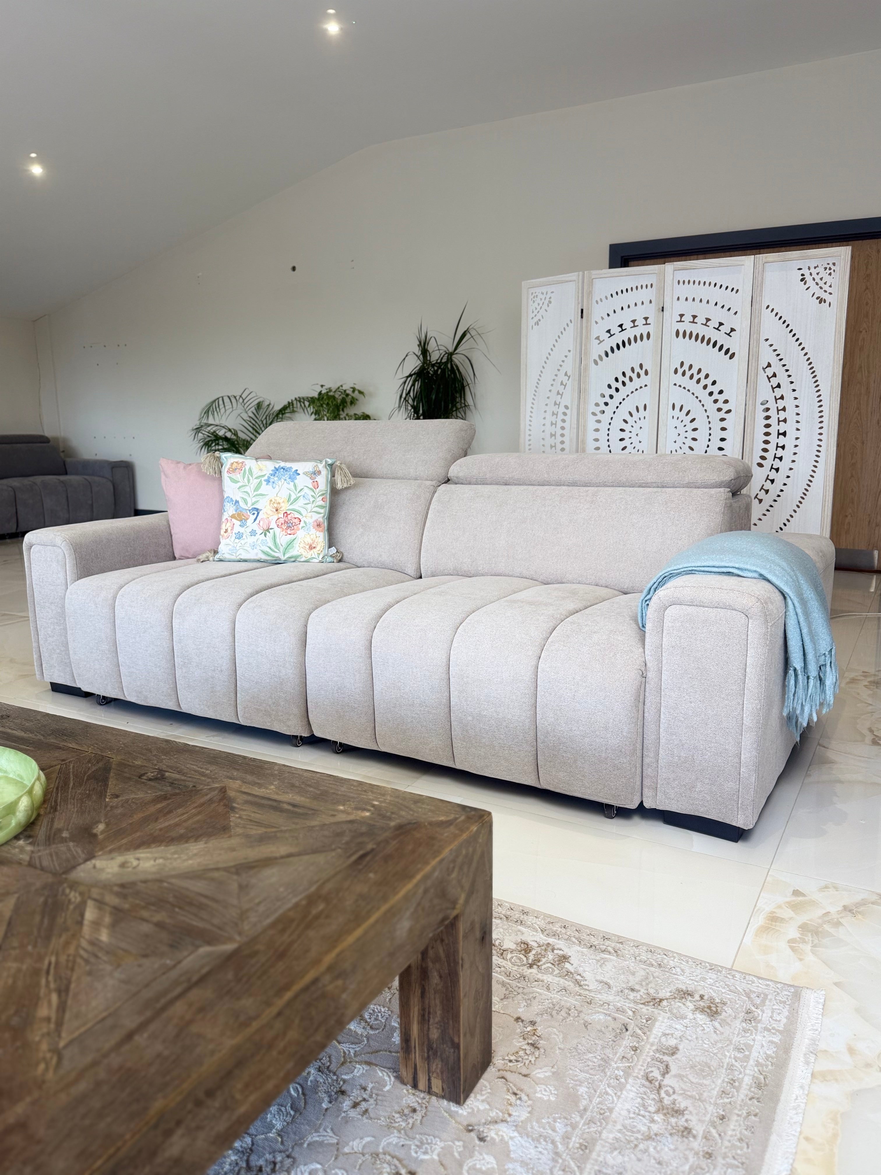 April Electric Sofabed Beige 3 Seater - AMC Furniture