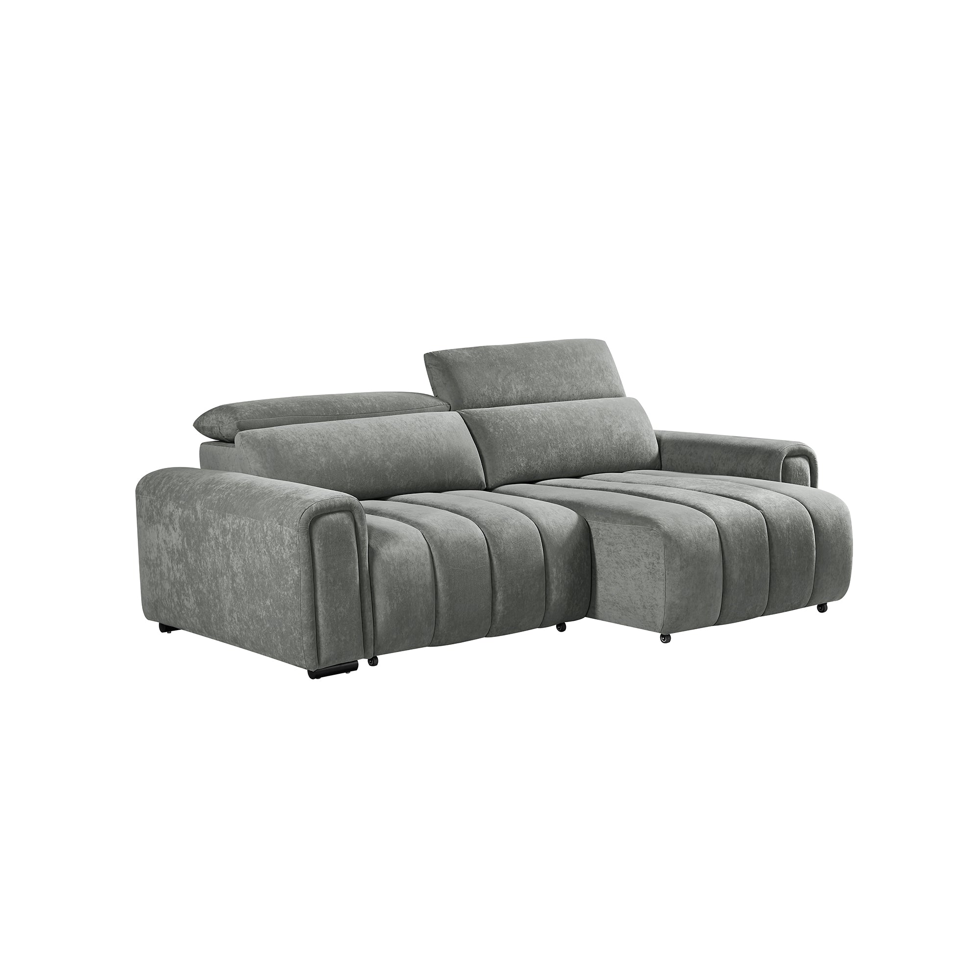 Molly Electric Reclining 3 Seater Sofa in Soft Brushed Suede Effect Grey - side view (15376316629370)
